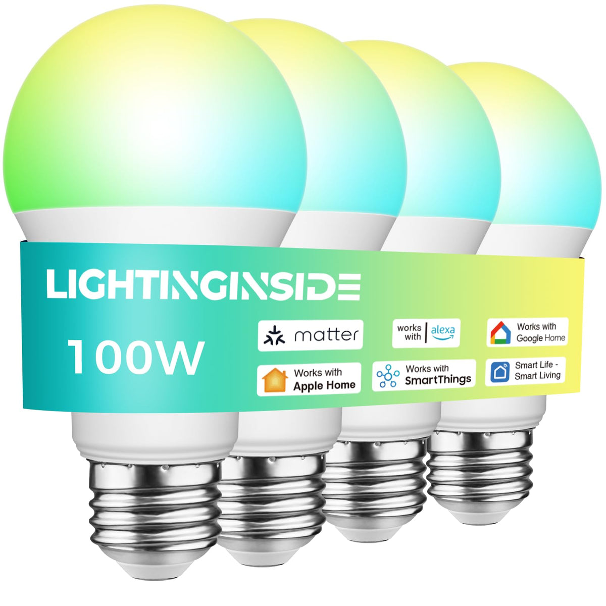 Lightinginside Matter Smart Light Bulbs 100W Equiv, Compatible With Alexa/Apple Home/Siri/Google Home/Smartthings, A19 E26 Wifi 