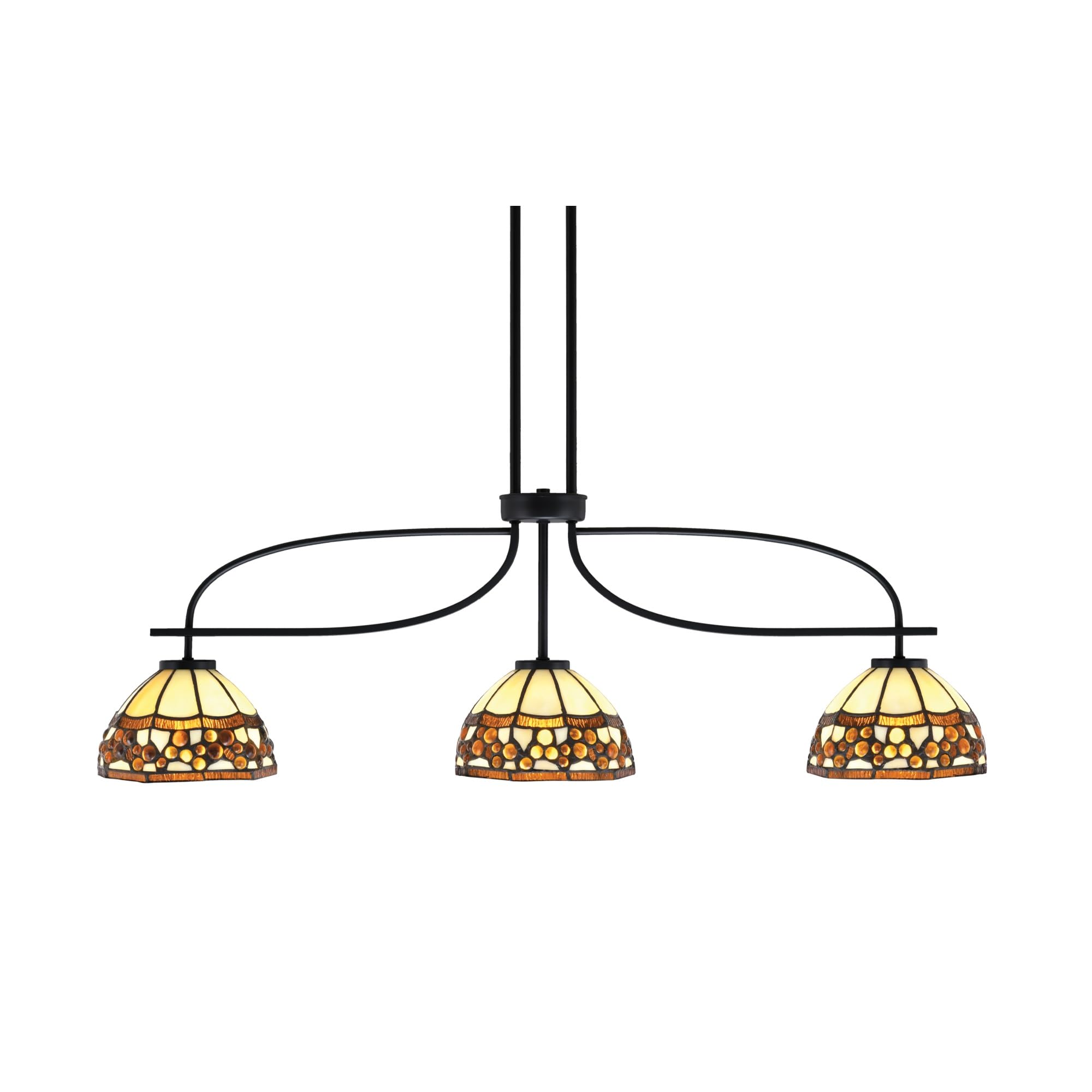 Cavella 3 Light Island Light Shown in Matte Black Finish with 7&quot; Roman Jewel Art Glass