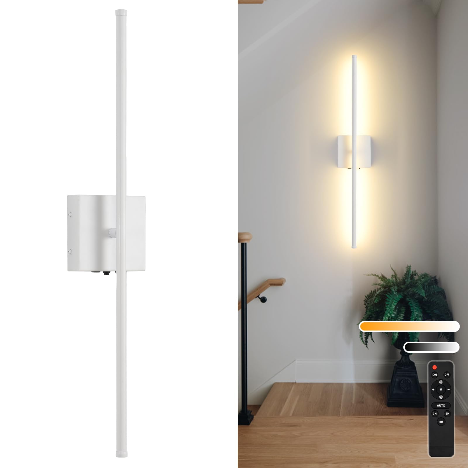 Rechargeable Battery Operated Wall Sconces, 11000mAh Wireless White Wall Lights with Remote Control, 350Rotate Dimmable Wall Lam
