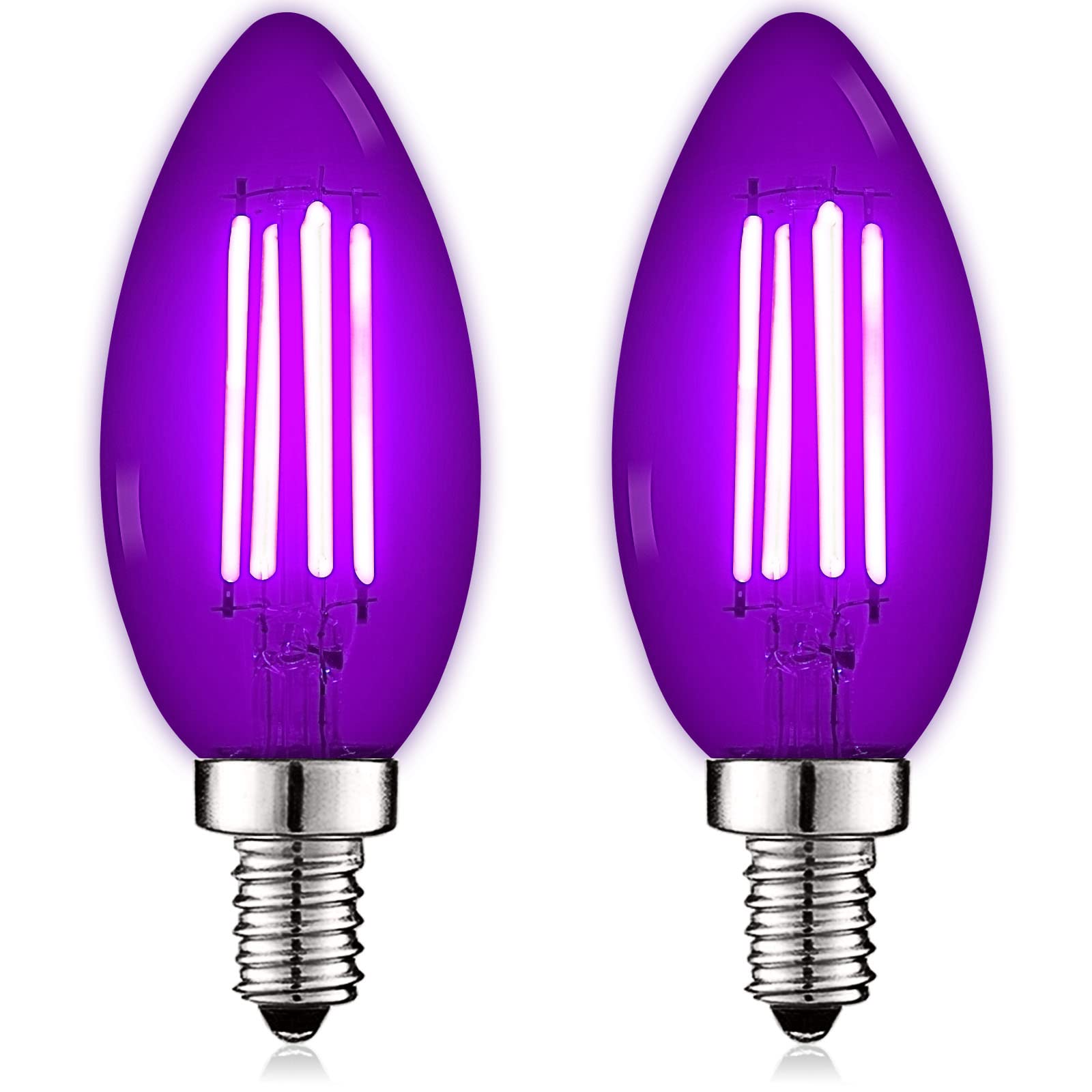 LUXRITE E12 LED Filament Bulbs, 4.5W (40W Equivalent), Purple, Glass, Candelabra, 2 Count, Model LR21741-2