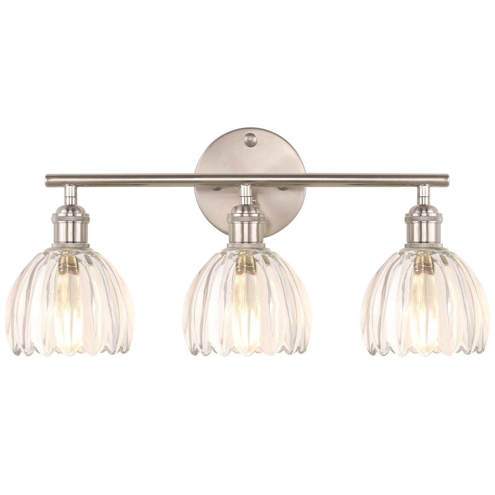 Shenmoyl Bathroom Light Fixtures  3-Light Vanity wall Light Over Mirror with Clear Tulip Glass Shade for Bedroom Living Room (Bulb Not Included)  Satin Nickel