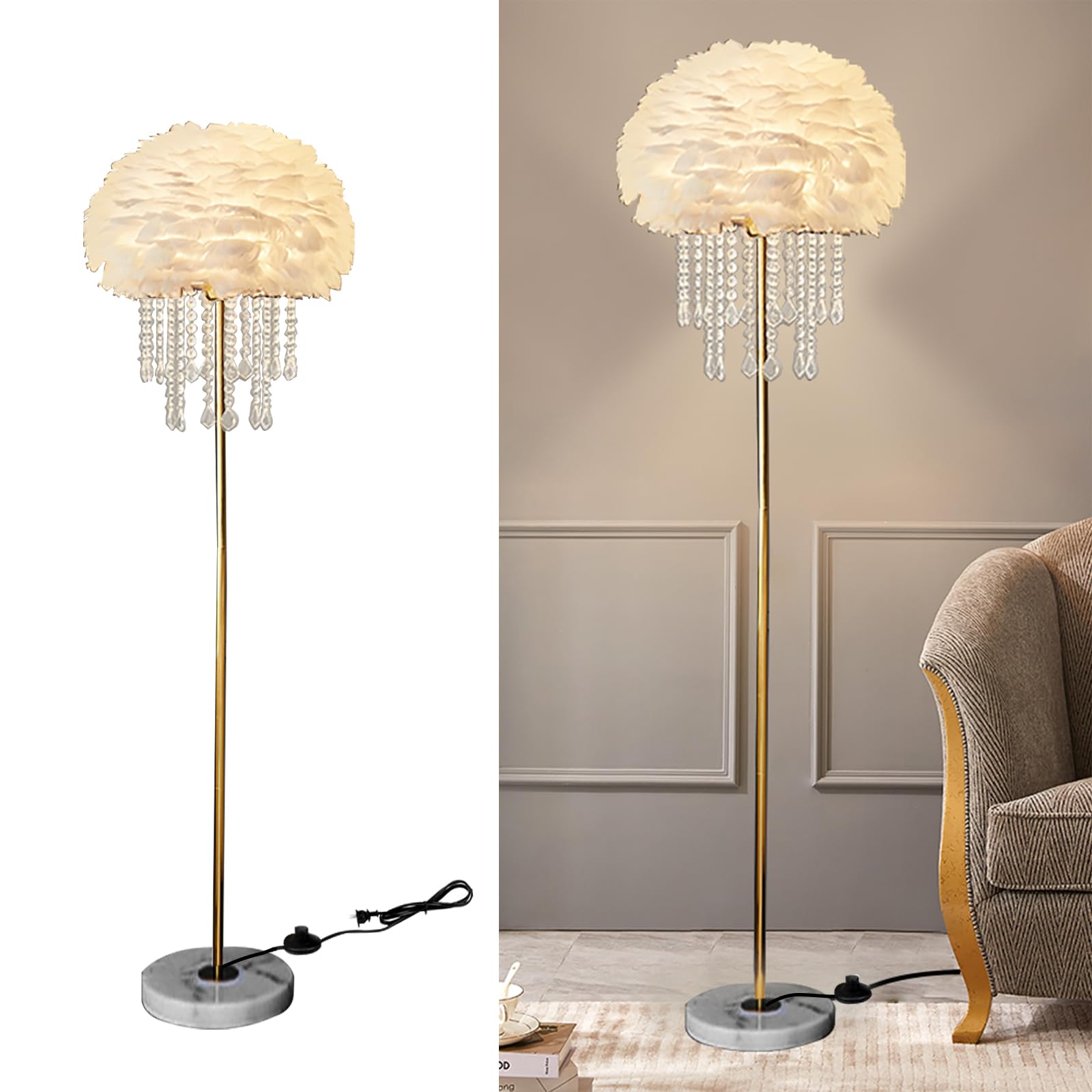Delemade Floor Lamp,Modern Bedside Lamp With Table, Glam Floor Lamp For Living Room, Bedroom (B Golden)