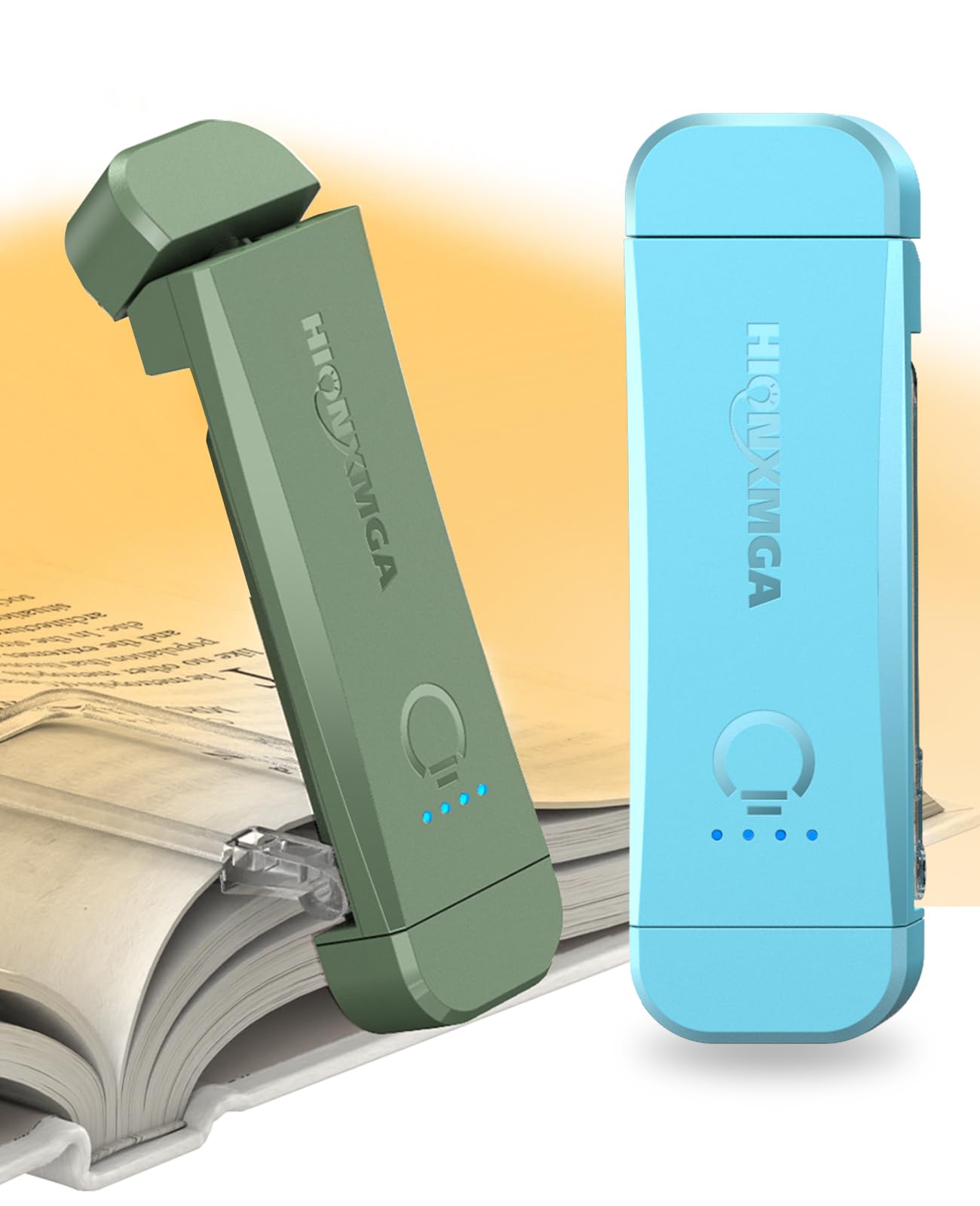 Hionxmga Book Reading Light 2 Pack Silent Touch Books Lamp For Reading In Bed Rechargeable Clip On Booklight With 3 Amber Color & 7 Leds Precise Dimming For Night Reading For Book Lover Kid Green+Blue