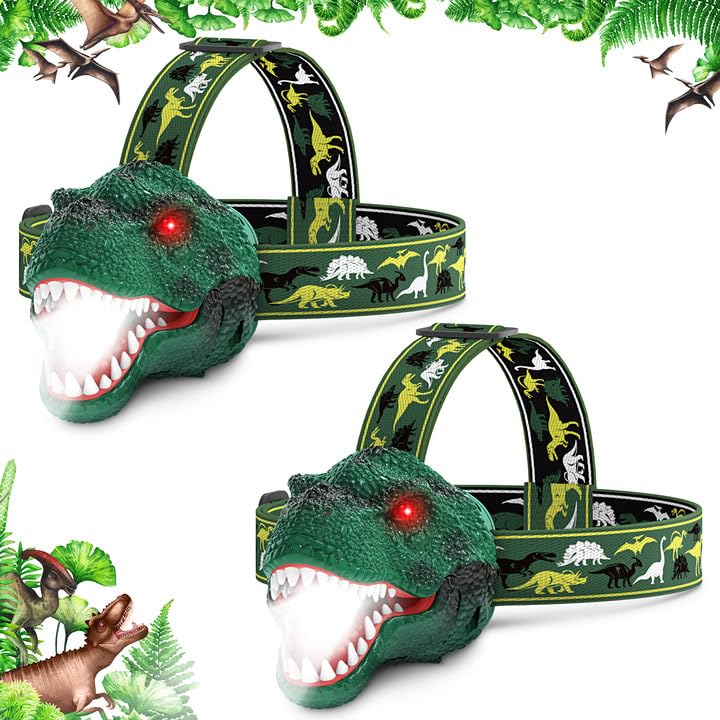 Dysaim Kids Headlamp,Rechargeable T-Rex Dinosaur Headlamp For Kid And Led Head Lamp Camping Gear Flashlight,Hiking Accessories H