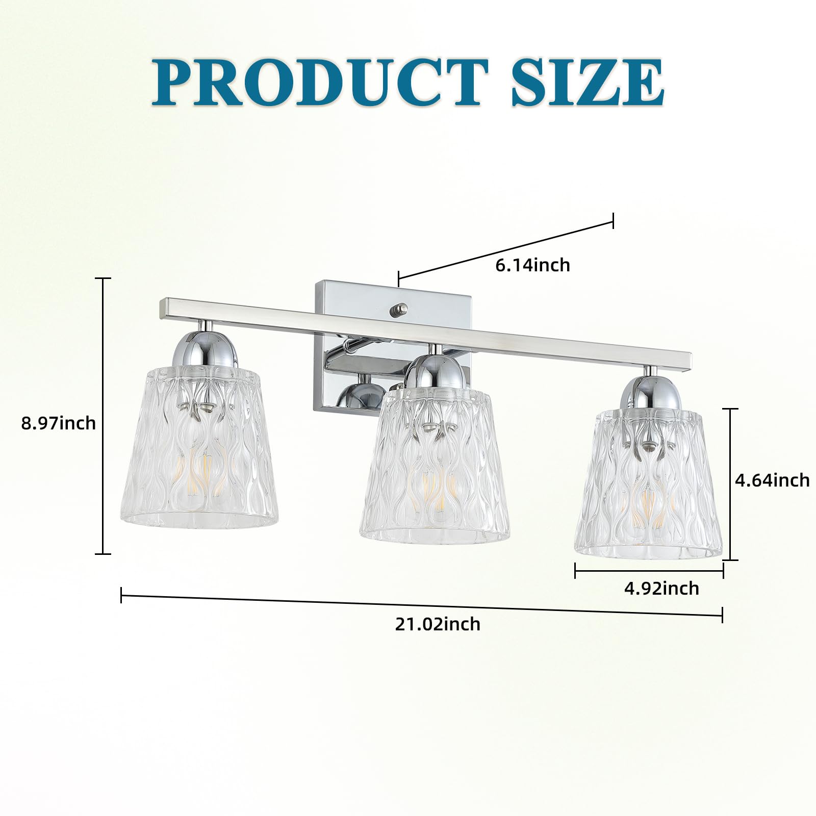 Mecgirn Stainless Steel 3-Light Bathroom Vanity Light, Silver Chrome with Textured Glass Shades, Modern Wall Mount Over Mirror