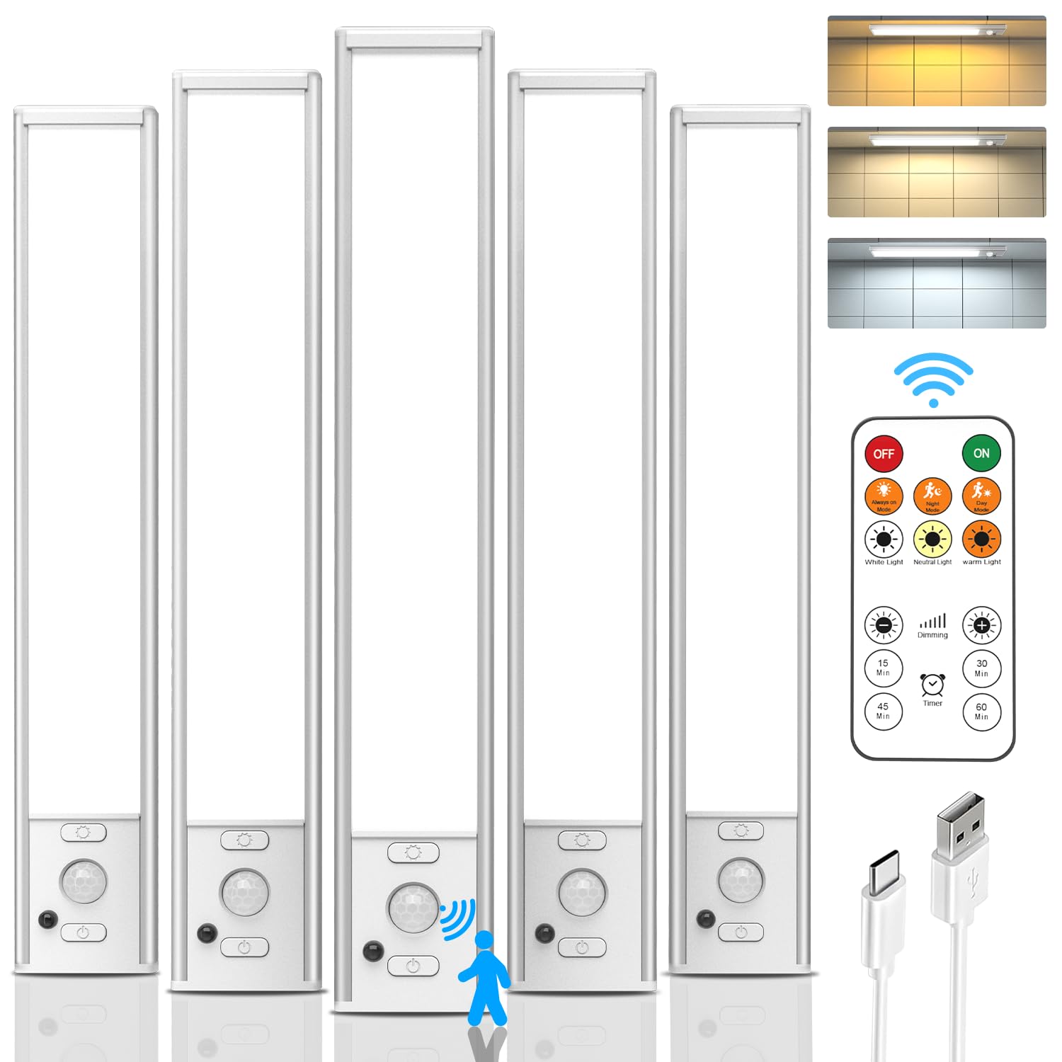 Under Cabinet Lights Wireless, Motion Sensor Light Indoor, Stick On Magnetic Closet Lights with Remote, 3 Color Temps & Dimmable