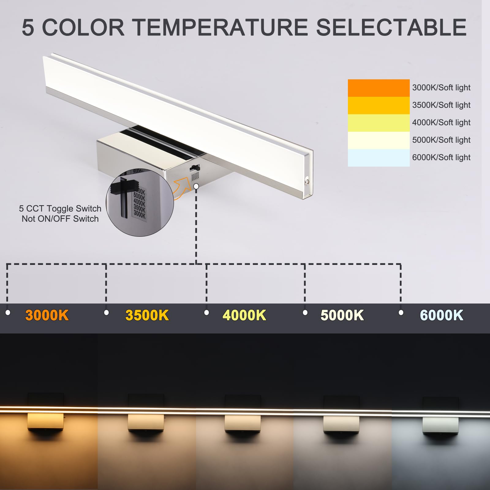 BRIVOLART Modern Bathroom Vanity Light 15.7in 12W Dimmable Chrome LED Fixture Model 6420