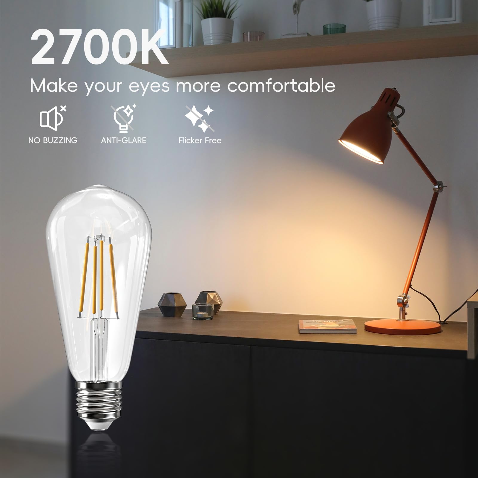 Jensense Edison Led Light Bulbs 8Watt Dimmable Light Bulbs 2700K Warm White, E26 Led Bulb 60Watt Equivalent, Led Vintage Bulbs 8