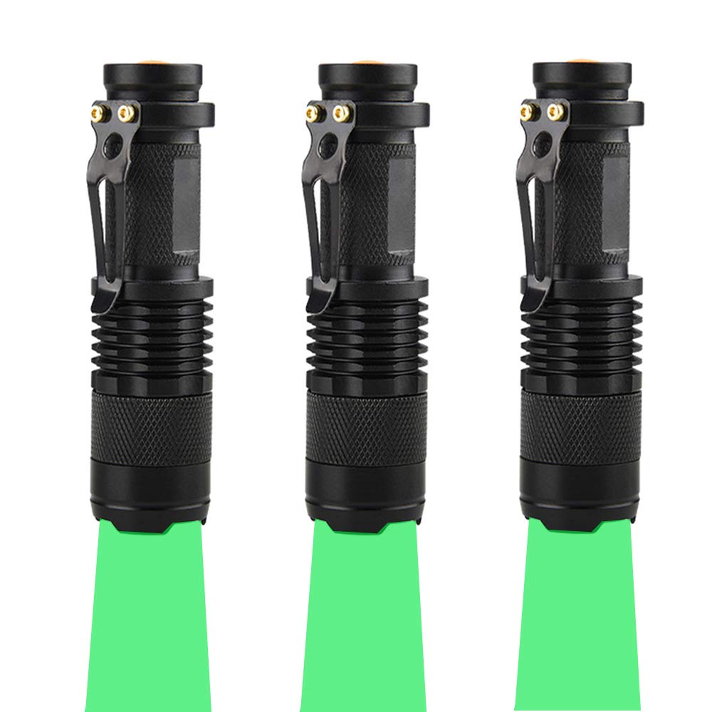 WAYLLSHINE Pack of 3 Single Mode Green LED Flashlight for Hunting Night Observation
