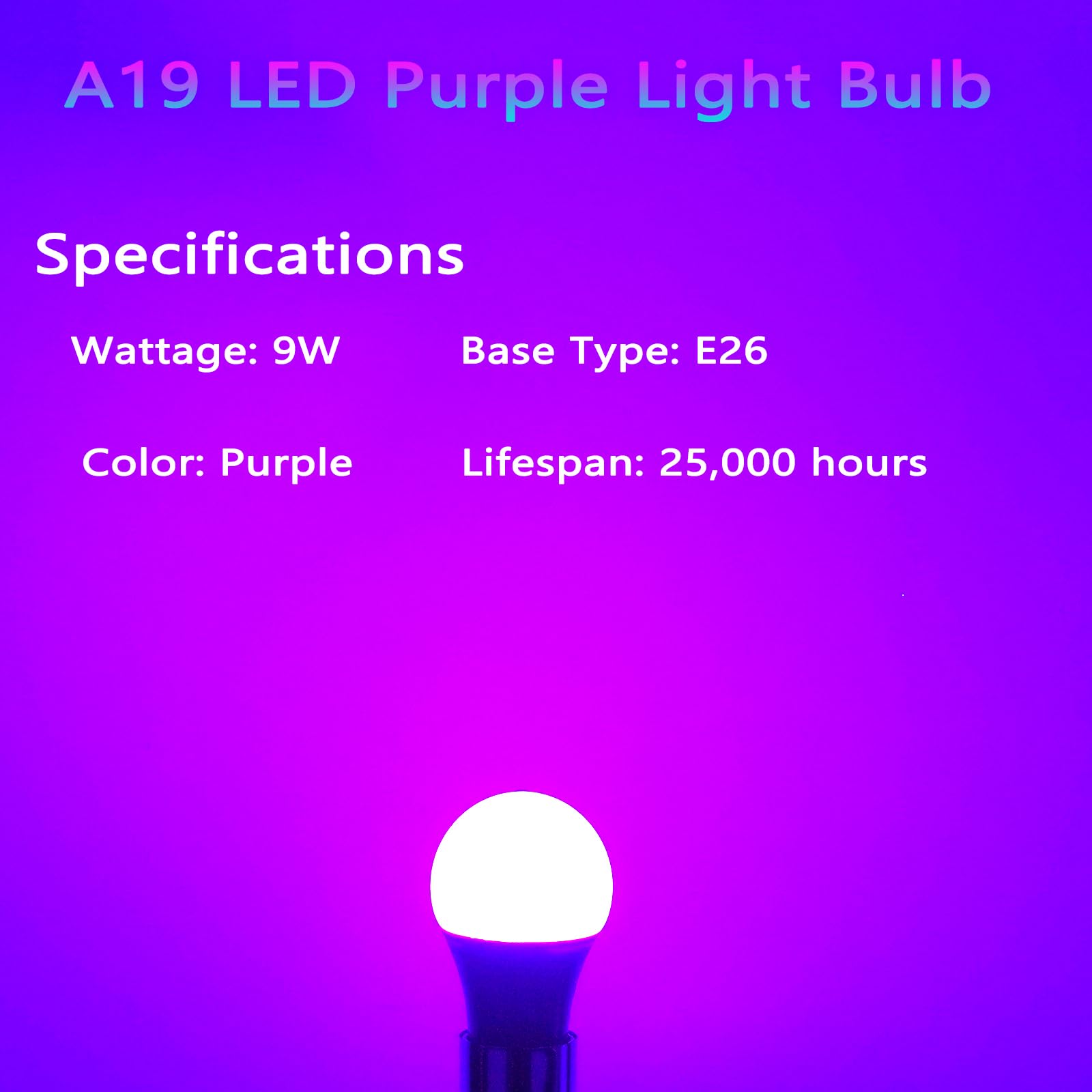 U4Glory 4 Pack Led Purple Light Bulbs - A19 9W(60W Equivalent) E26 Base Led Purple Light Bulb For Party Decoration, Porch, Hallo