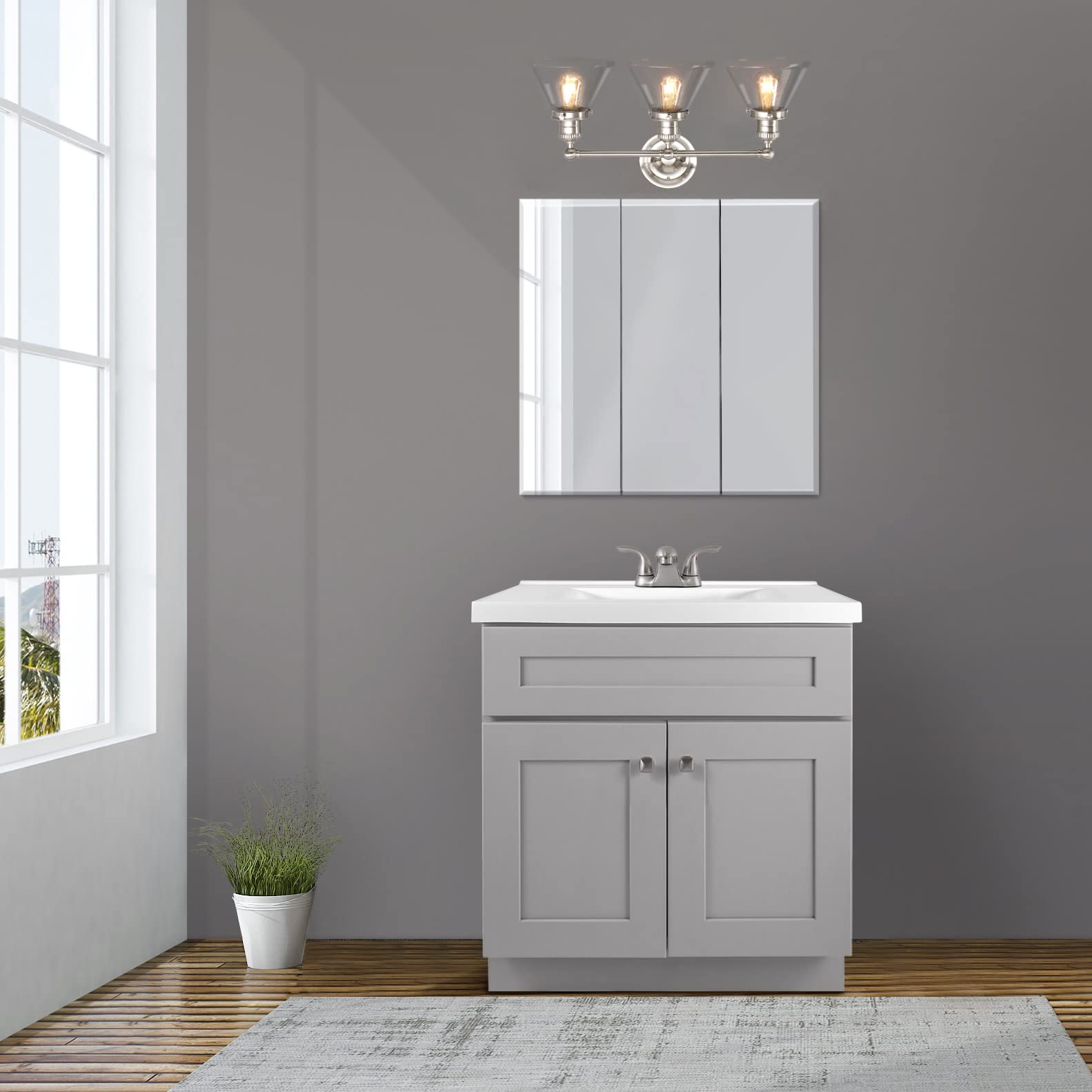 Design House 589036-Sn Augustin Transitional Indoor Dimmable 3-Light Bathroom Vanity Light Fixture With Clear Seedy Glass Shades