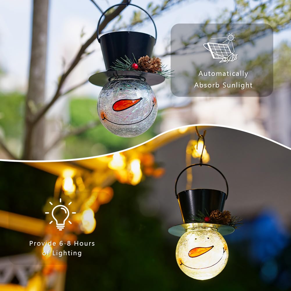 Starsoul Solar Lanterns - 2 Pack Snowman Outdoor Decorations, Waterproof Glass, Pinecone Color for Garden, Patio, Yard, Xmas Holiday Decor