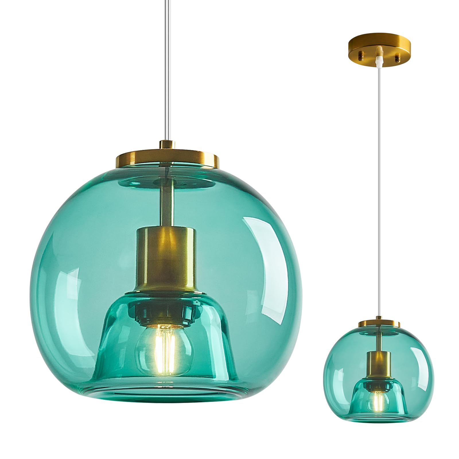 Lbsqj Light Blue Glass Pendant Lights Kitchen Island Gold Hanging Light Fixture Glass Globe Pendant Light Modern Pendant Lighting For Kitchen Island Bedroom Dining Room (7.87  1 Pack)