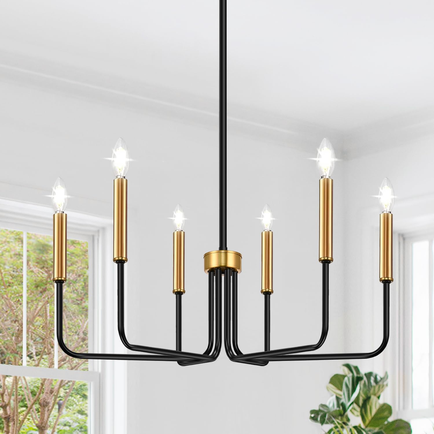 Black and Gold Chandelier, 6-Light Farmhouse Chandelier for Dining Room Lighting Fixtures Hanging, Dining Light Fixtures Industr