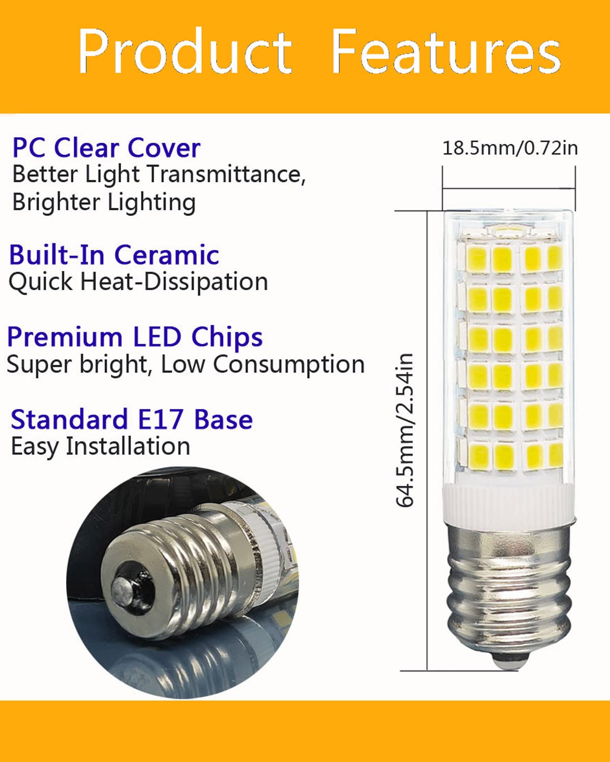Tupolife LED Bulb Refrigerator Replacement Lamp, E17 Intermediate Base, 3.8W, Cool White 6000K, 560LM, 1-Pack