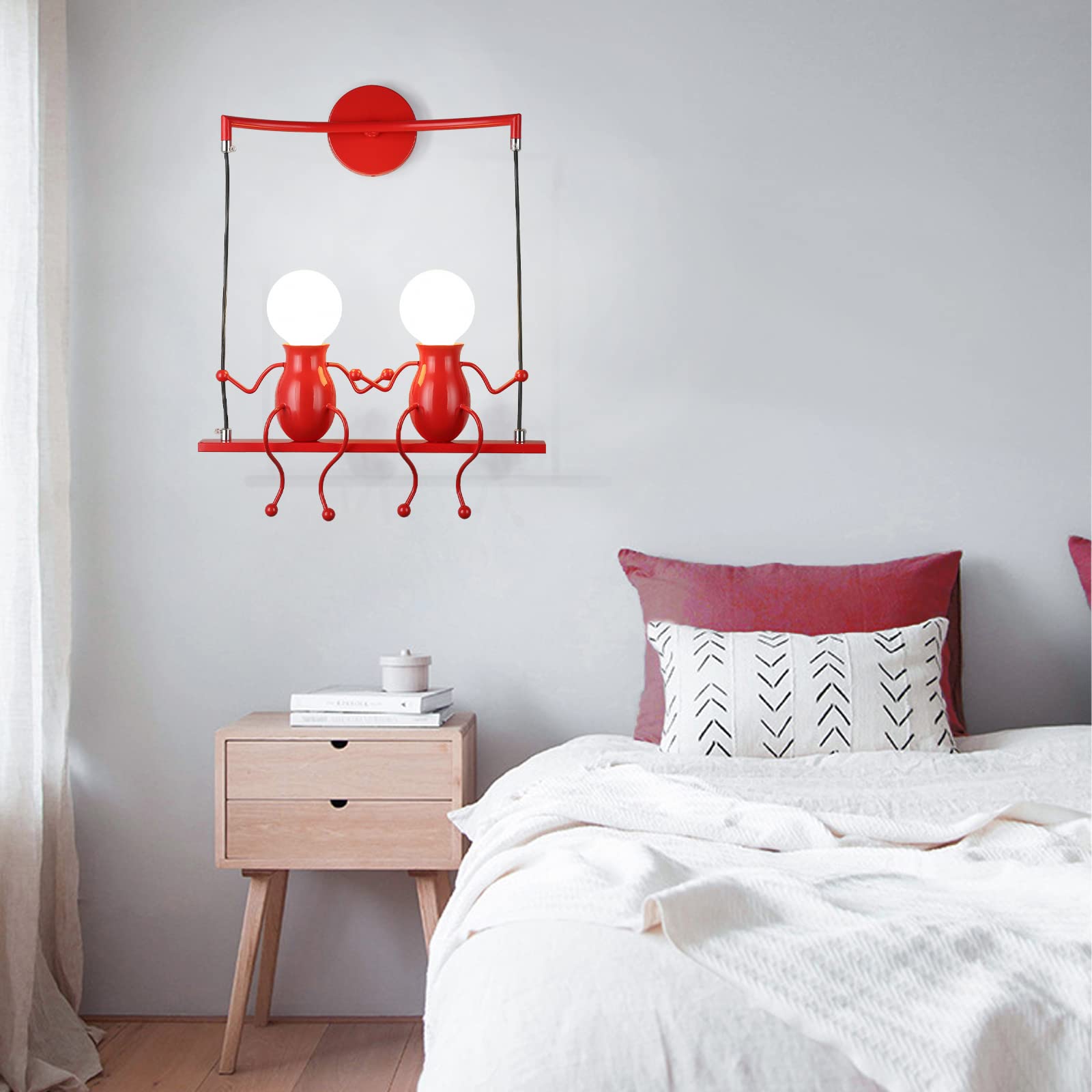 Wall Light Fixtures Indoor Creative LED Lights for Bedroom Cartoon Double Little People Swing Wall Lamp Mini Doll Wall Sconces C