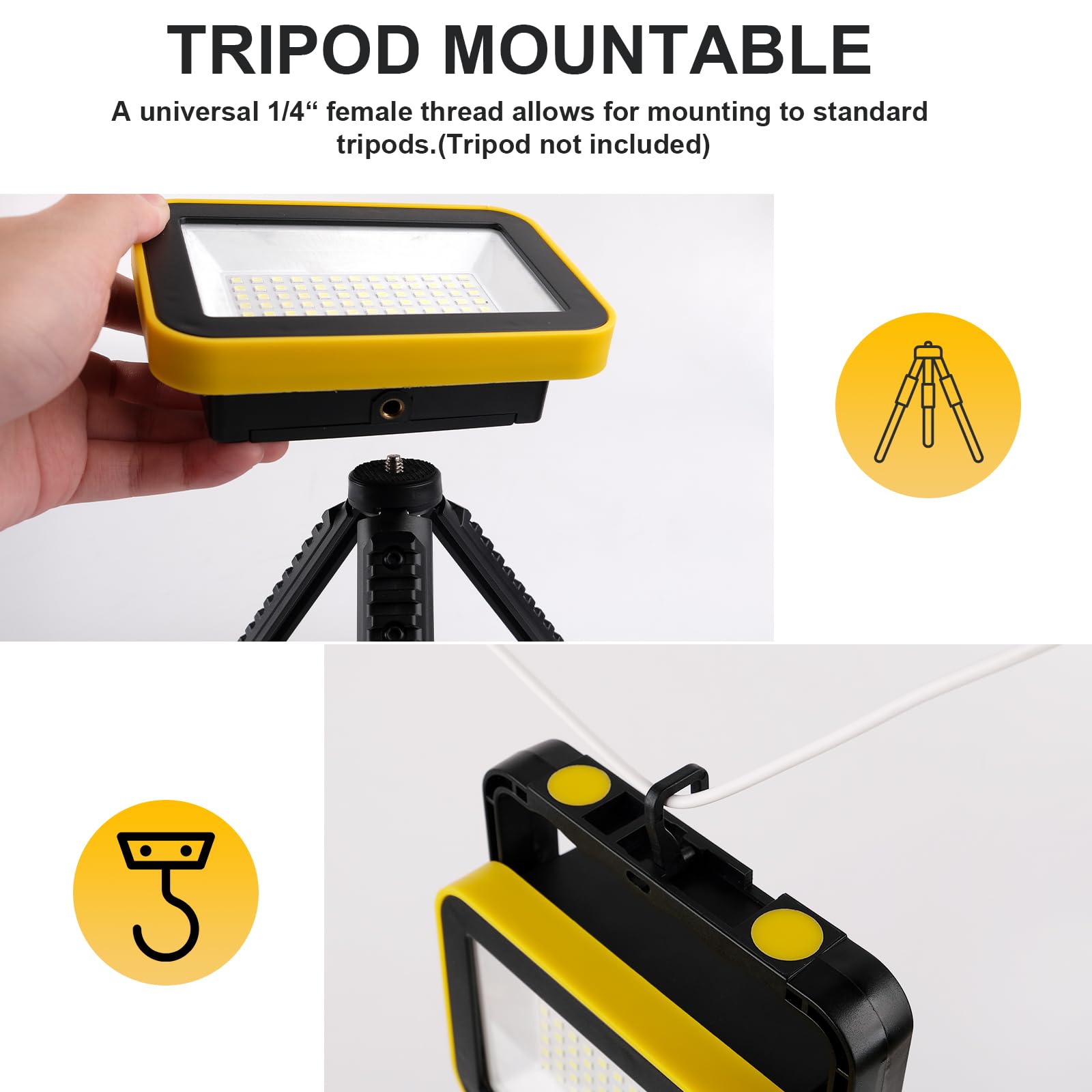 40W Rechargeable Work Light With Tripod Hole, 2400Lm Led Work Light Battery Powered, Waterproof Portable Work Light Cordless Job