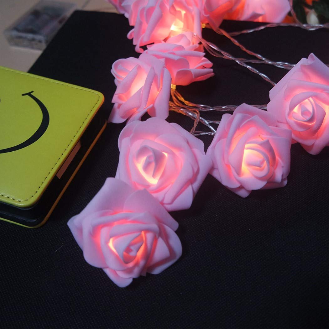 Fantasee LED Pink Rose Flower String Lights, 6.6ft 20LED, Battery Operated, Warm Lights for Wedding, Party, Indoor/Outdoor Decor