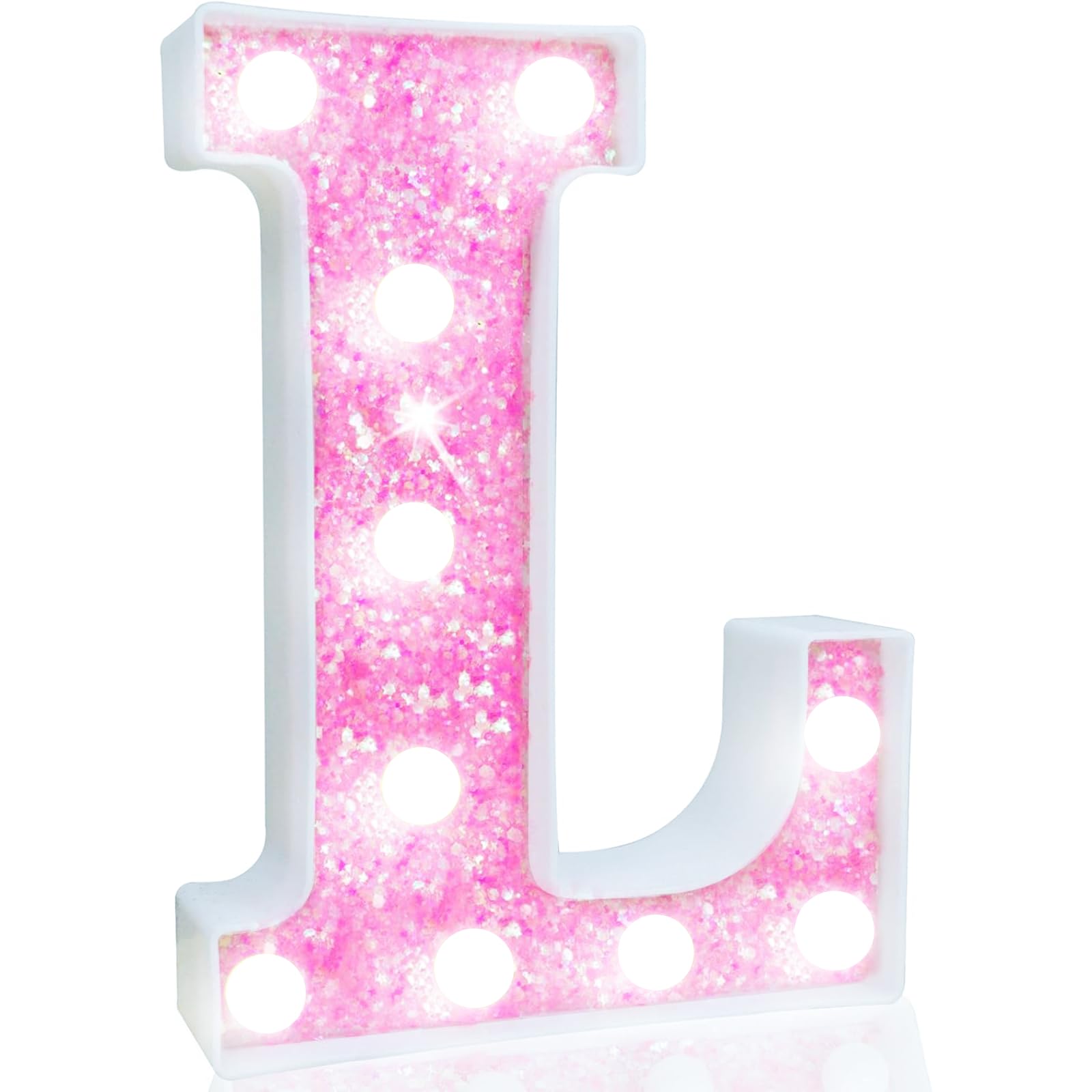 Pooqla Led Marquee Letter Lights  Light Up Letters For Birthday Decorations  Glitter Letter Sign Battery Powered Night Light Pink Party Wedding Christmas Girls Gift Bedroom Dorm Decor  Cool White L