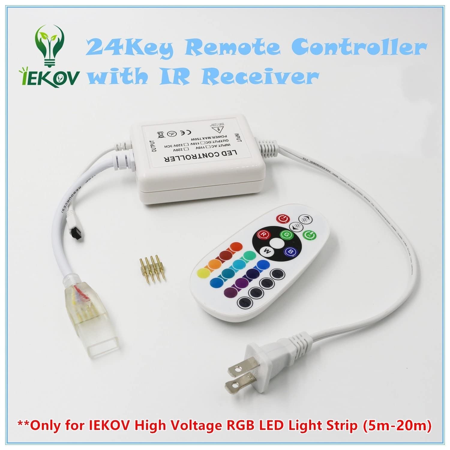 IEKOV Power Supply Adapter 750W AC 110V to DC 110V with IR Receiver + 24 Keys Remote Control for RGB LED Light Strip 5m-20m