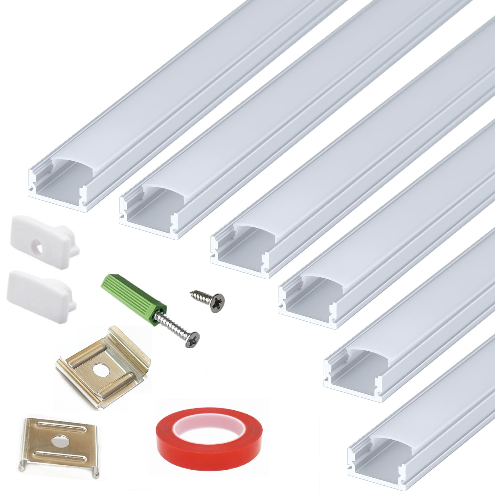 THMOOTHER LED Strip U Channel Diffuser 6-Pack 1FT,17X7.5MM Surface Mounted Aluminum Track with UV Resistance Milky Cover Cabinet