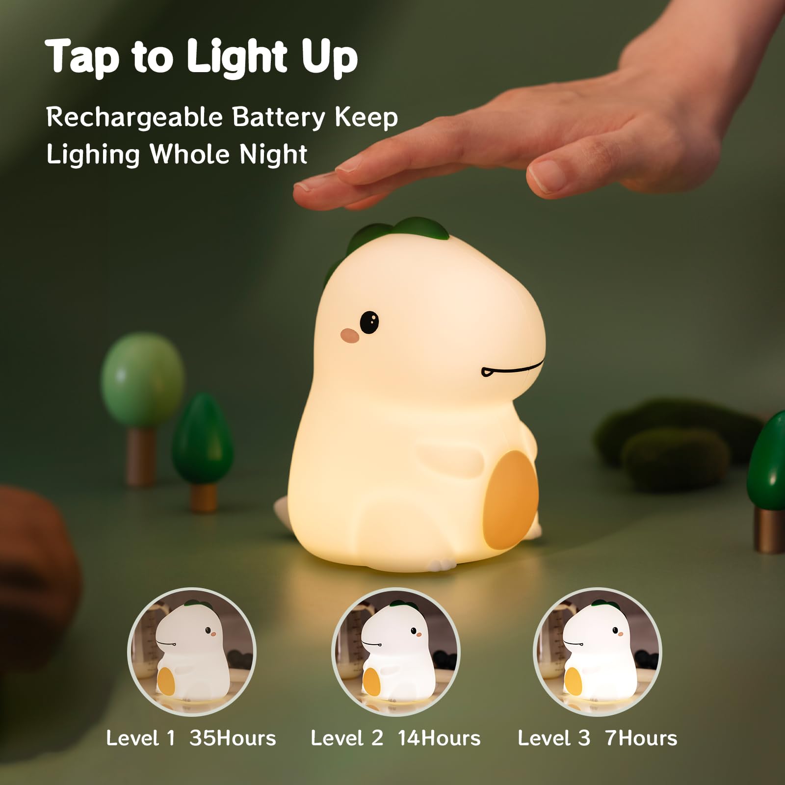 KinYiLO Dinosaur Night Light, Cute Nursery Nightlight for Baby,Toddler,Kids, Dino Silicone Lamp Dimmable, Sleeping Companion Bed