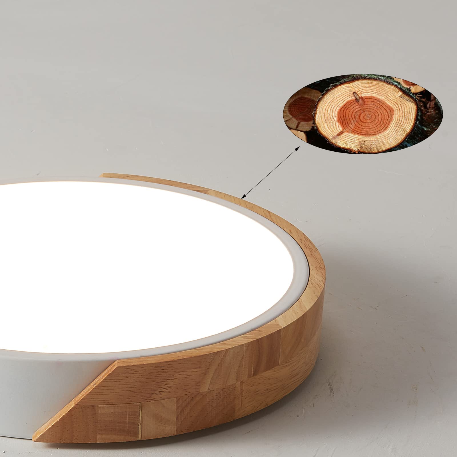 Lufun Flush Mount Ceiling Light, Ceiling Light Fixture Minimalist Wood 30W, Dimmable 3000K/4000K/6500K With Remote, 15.7 Inch Mo