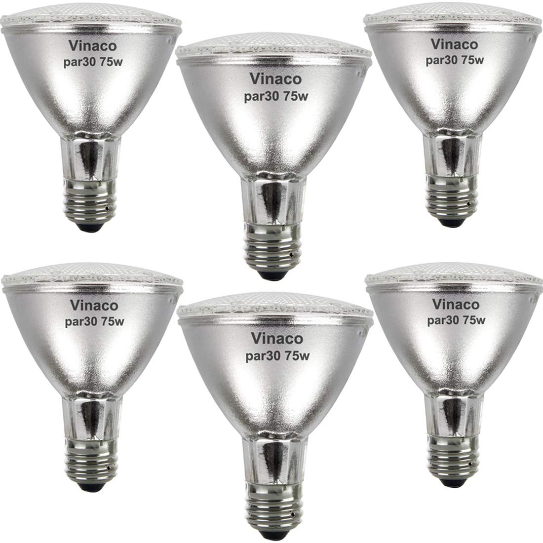 Vinaco Par30 Flood Light 75W, 6 Pack High Brightness 1000Lm Par30 Halogen Long Neck Dimmable,Par30L Flood 75 Watt 3000K Warm Whi