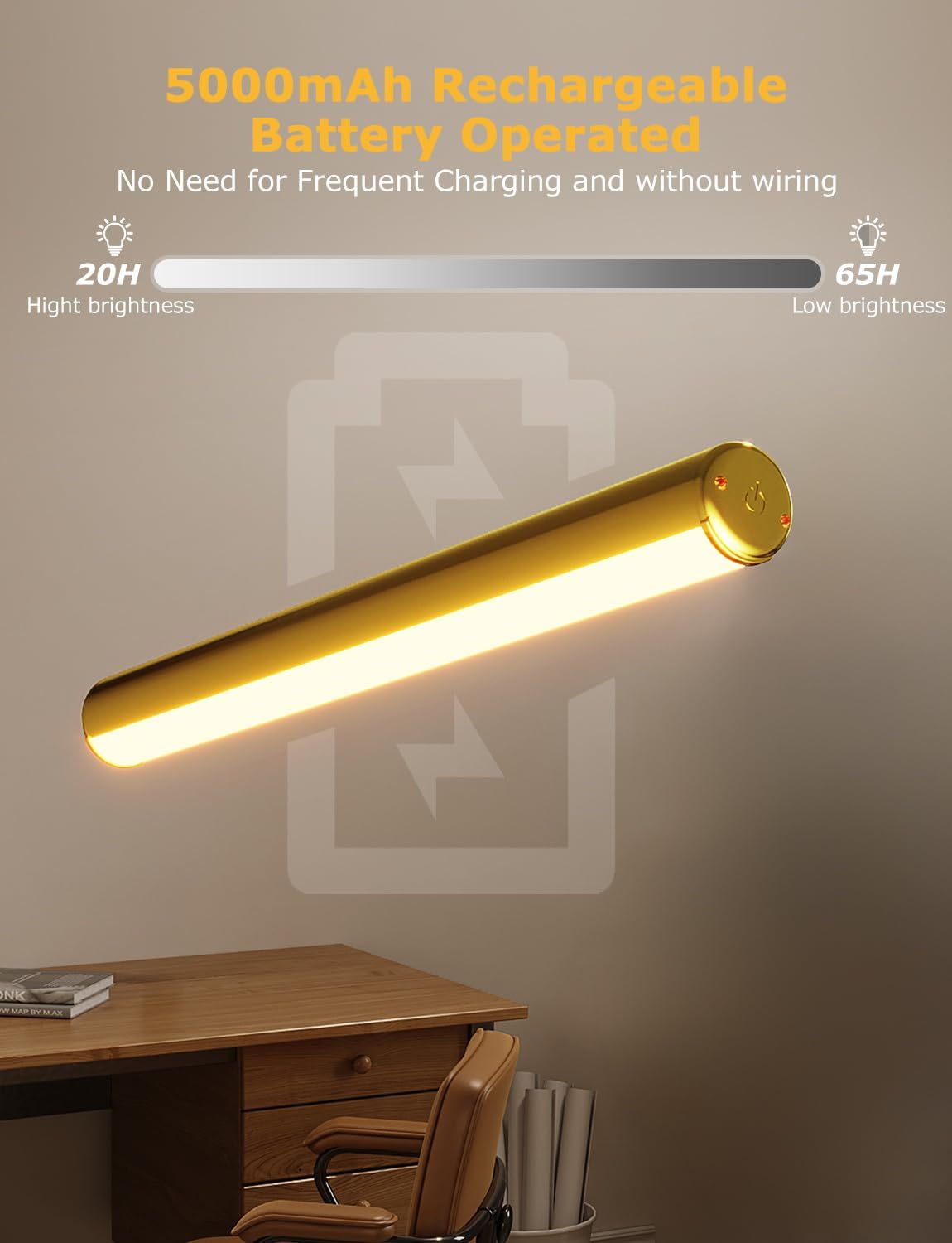 Skairipa Picture Light - 13in Battery Operated Art Light, Dimmable, Remote Control, Gold - 2Pack