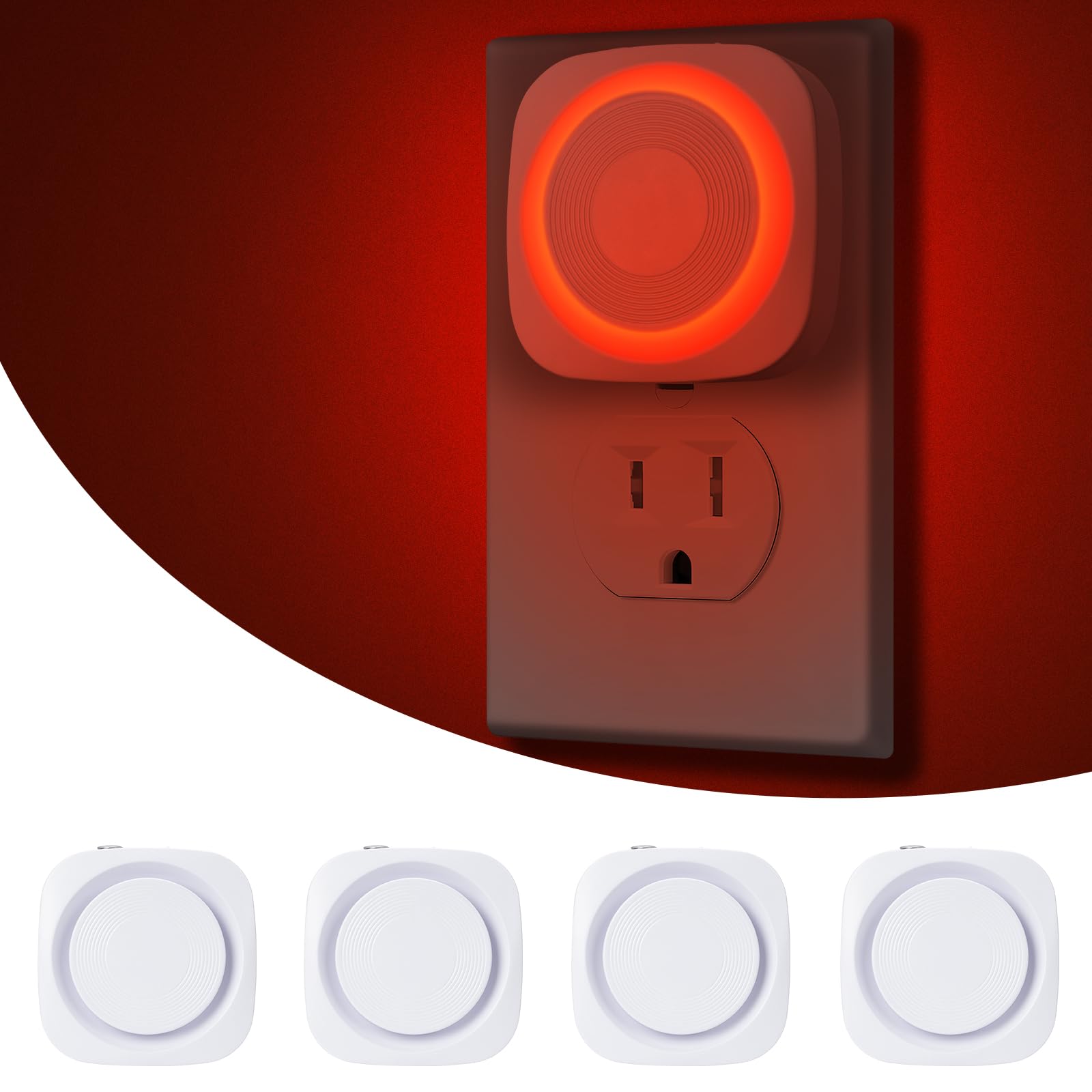 WEEKUU LED Night Lights Plug into Wall, Indirect Soft Dimmable Night Light with Dust to Dawn Sensor, Red Nightlight for Bedroom,
