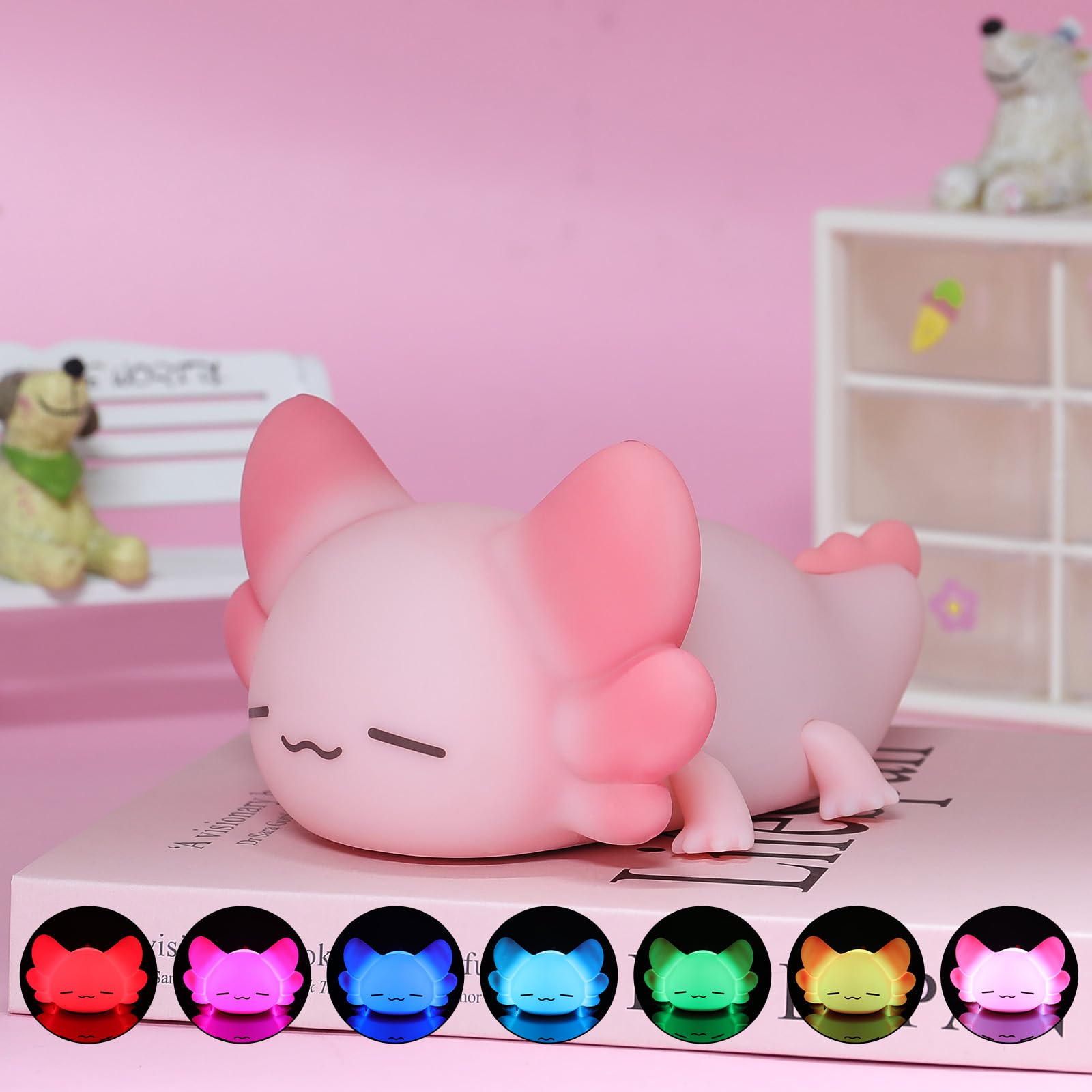Tremdwoto Axolotl Night Light For Kids  7 Color Changing Cute Axolotl Lamp Dimmable &1/3 H Timer  Usb Rechargeable Silicone Nursery Nightlight For Kid Bedroom Decor Axolotl Gift For Boys And Girls