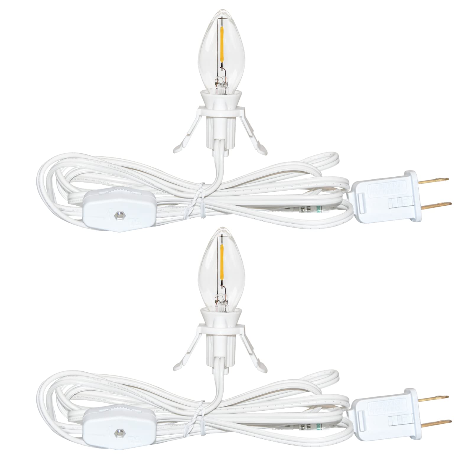 2 Sets Accessory Cord With One Led Light Bulb  6Ft Salt Lamp Cord Replacement With On/Off Switch Plugs  C7 Night Light With Clip For Crafts Halloween Christmas Village House Holiday Decor  White Wire