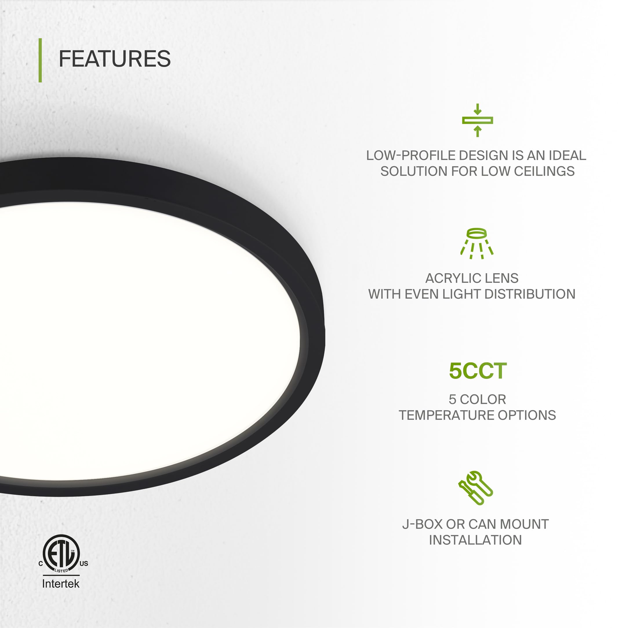 ASD LED Ceiling Light Fixture, Dimmable, 18W 1660LM, 9 Inch, Black, 6 Pack, Ultra Slim, ETL Listed