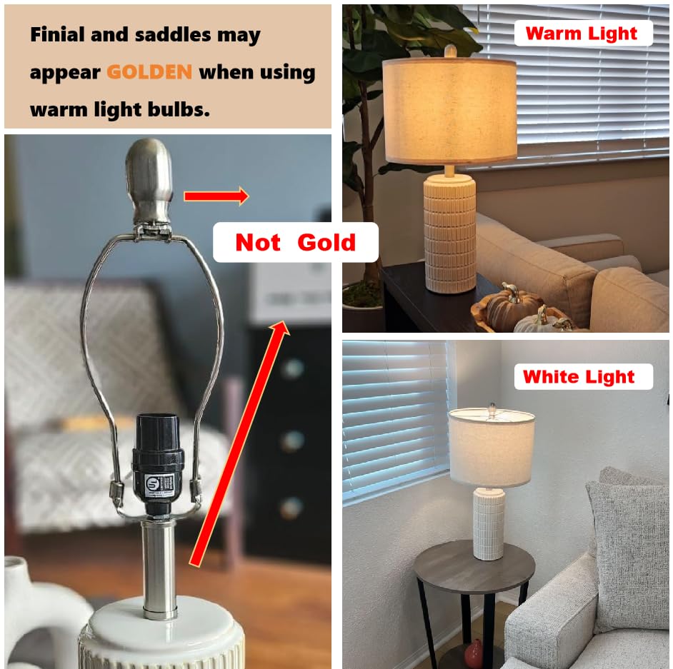 PoKat 23" Ceramic Table Lamps Set of 2 - Beige & White, Modern Design for Living Room, Bedroom, Nightstand, Model AMZ-T1102CR