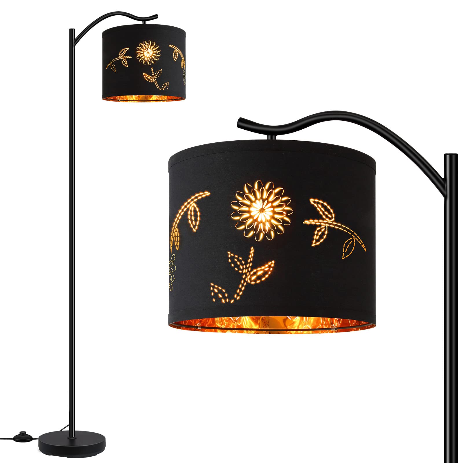 BoostArea Flower Shade Floor Lamp for Living Room,8W LED Arched,Tall Modern Standing Lamp,E26 Socket,Footswitch,Mid Century Floo