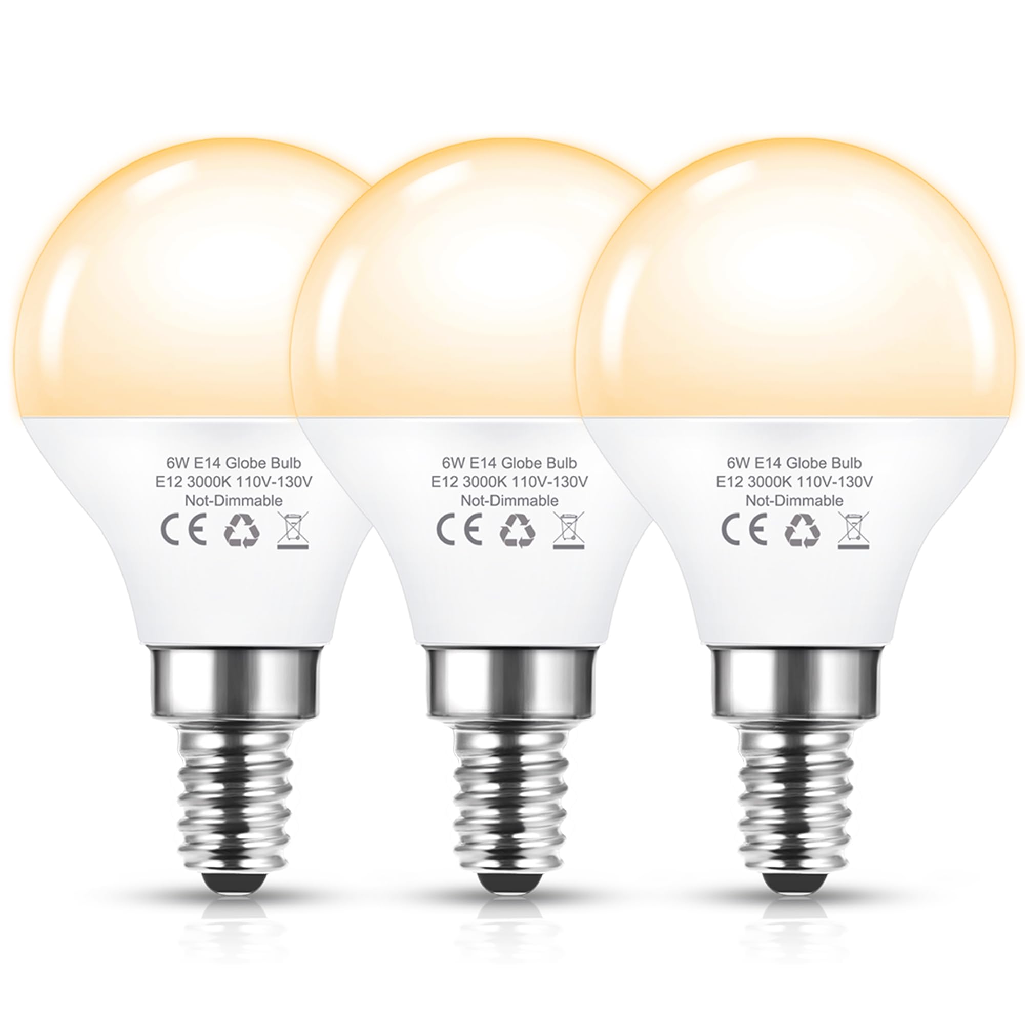 G45 Ceiling Fan Light Bulbs, 60W Equivalent E12 Led Bulb, Small Candelabra Base Bulbs, Warm White 3000K, A15 Globe Shape Bulb, 6
