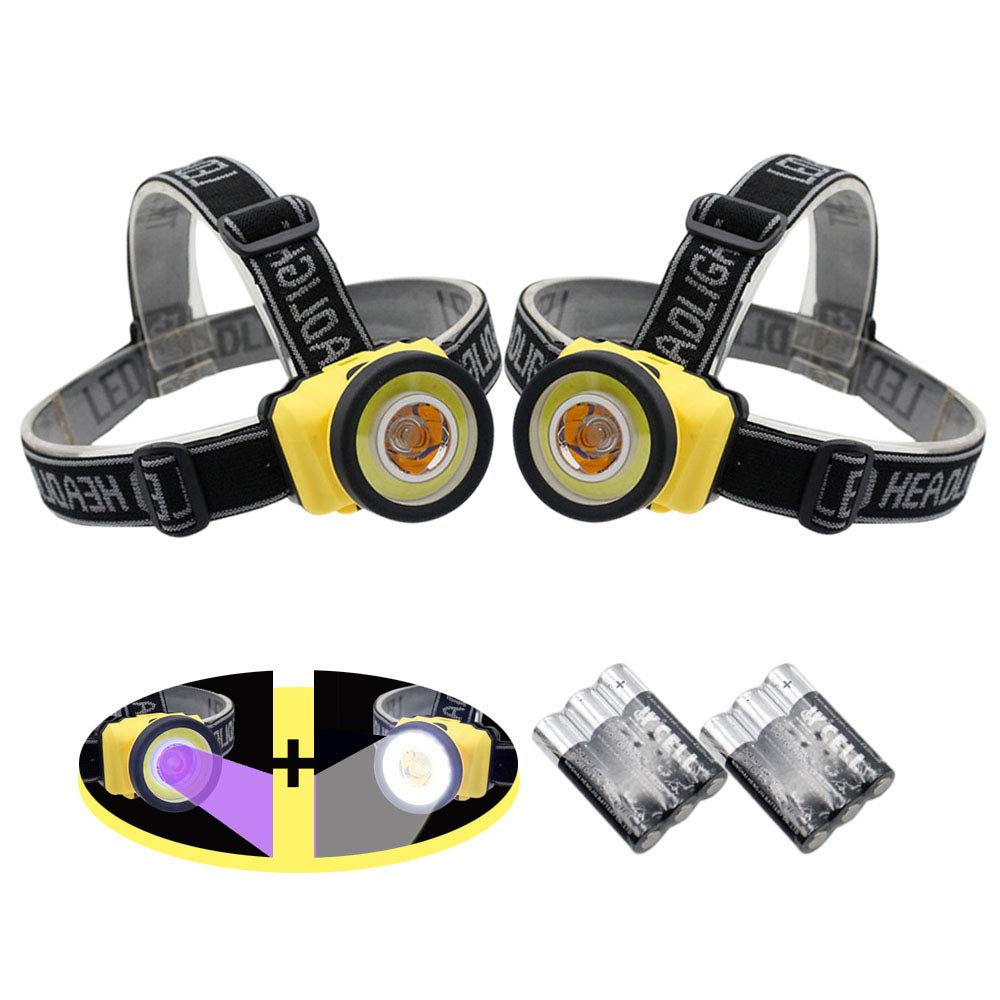 QNLALZM LED UV Blacklight & White Light Headlamp for Scorpion Detection, Pet Urine Stain Detection, Black, 2pcs