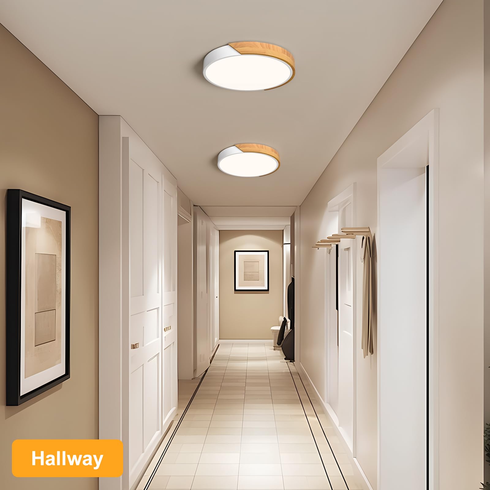 Vikaey Modern Led Ceiling Light, Minimalist Wood Flush Mount Ceiling Light Fixture, 4000K Not Dimmable, Circle Lighting Lamp With Acrylic Lampshade For Bedroom Laundry Room Hallway (White, 11.8'')