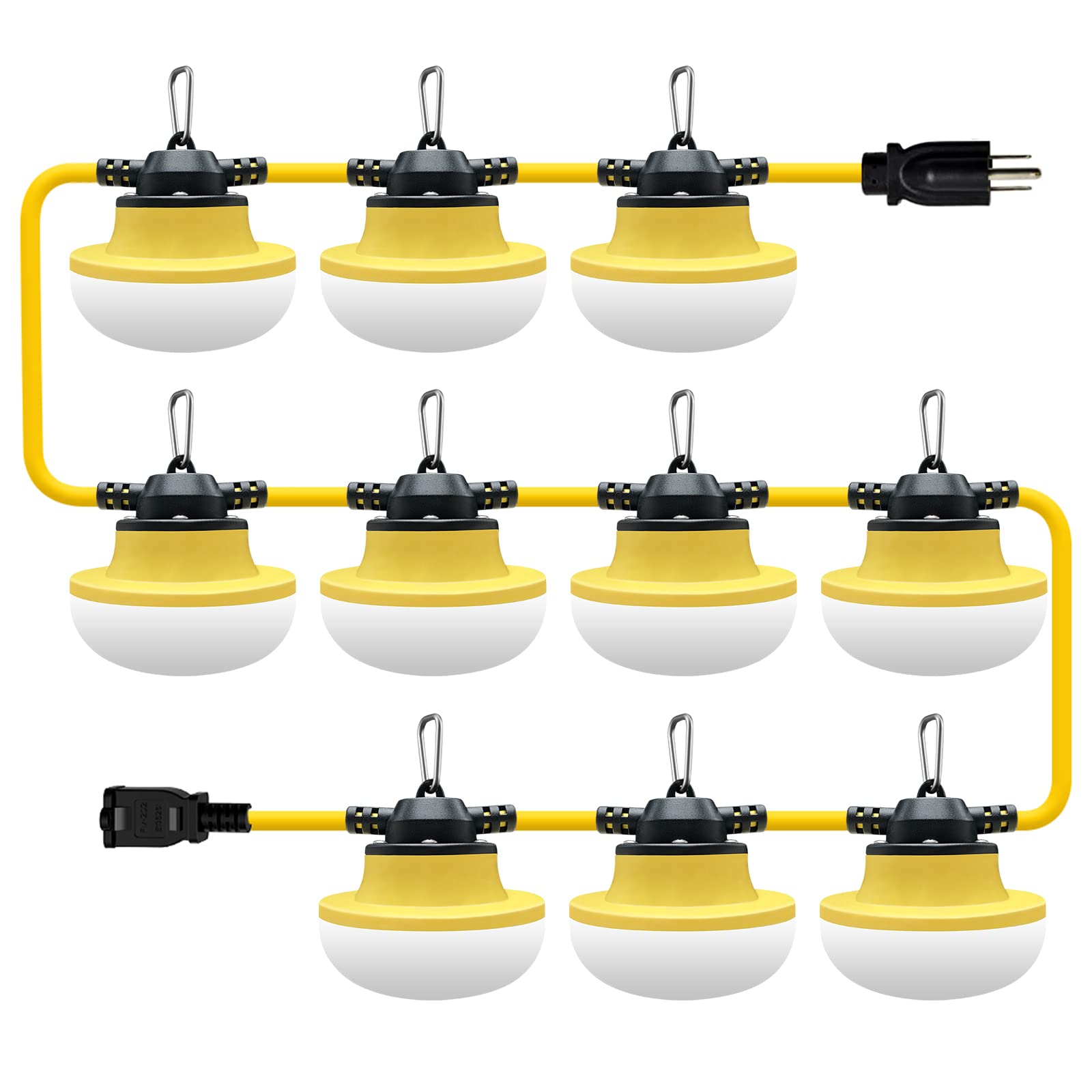 Muasdae 100FT LED Construction String Lights, Yellow, Industrial Grade, 3 Prong, Ideal for Outdoor Lighting, Renovation, and Walkways