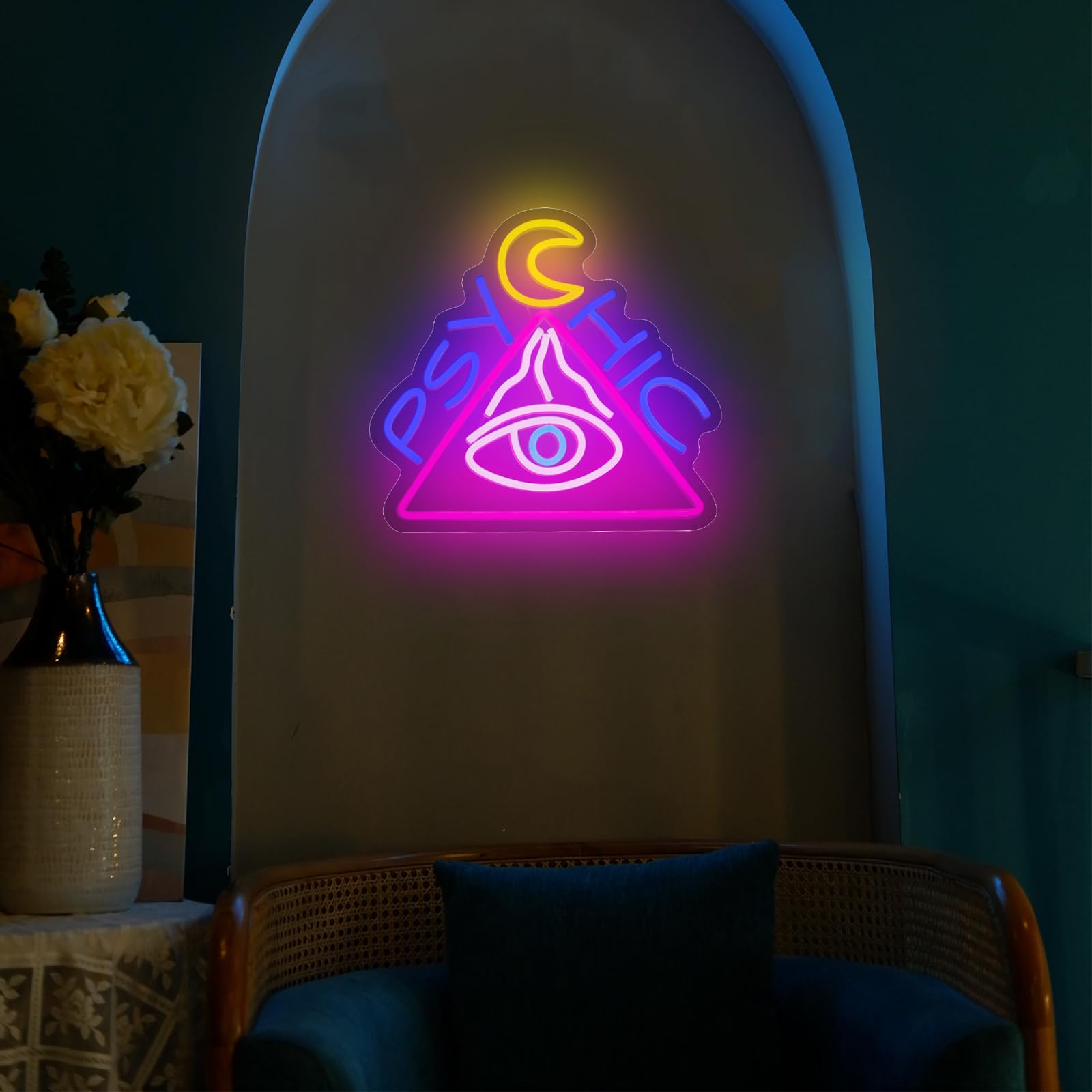 Moodlion Psychic Evil Eyes Neon Sign For Wall Decor Studio Room Led Lights, Halloween Decor Neon Signs Aesthetic Operated Light For Door Decorations, Bedroom Accessories Neon Sign