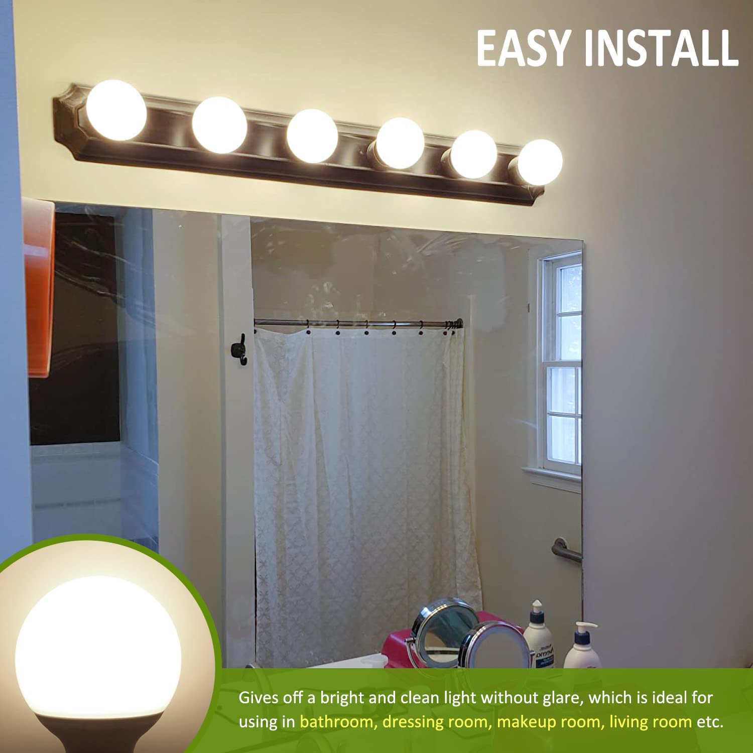 Giovar 8-Pack Led Bathroom Light Bulbs, 4000K Natural White Night Light Bulb, Non Dimmable Makeup Mirror Lights For Bedroom, E26