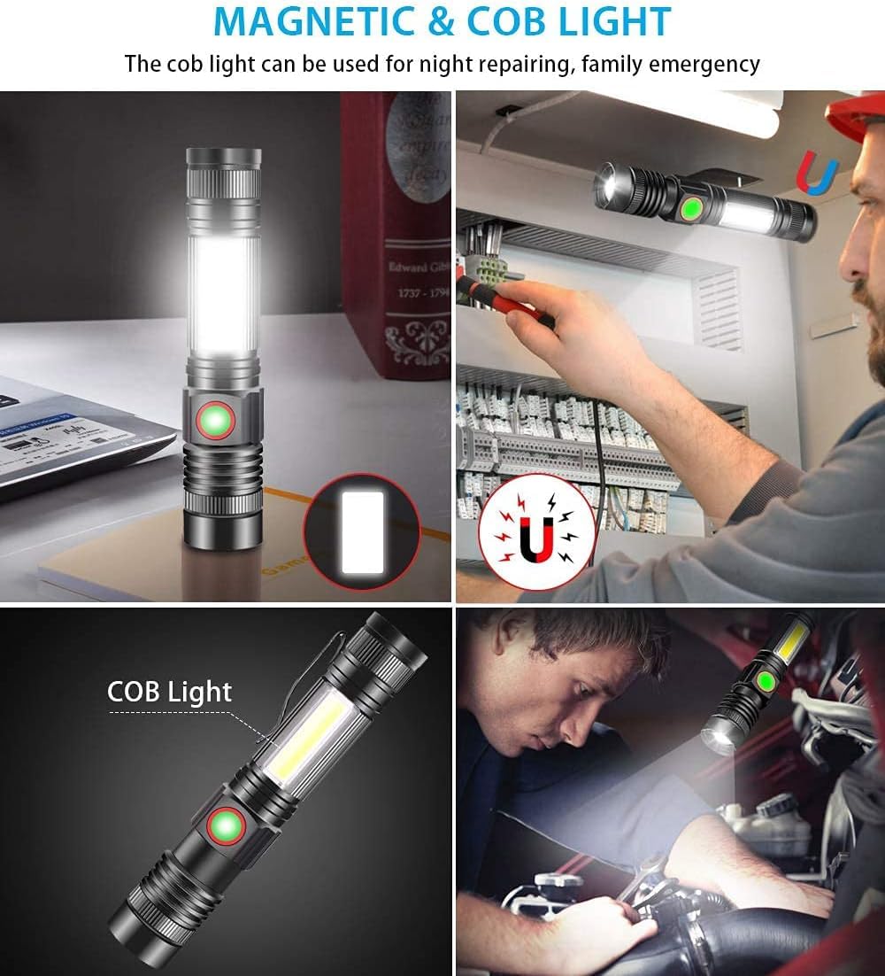 iToncs LED Rechargeable Magnetic Flashlight, Waterproof, 4 Modes, Aluminum, Tactical Flashlights 4PCS, Model Itoncs-2FlashLight-006i