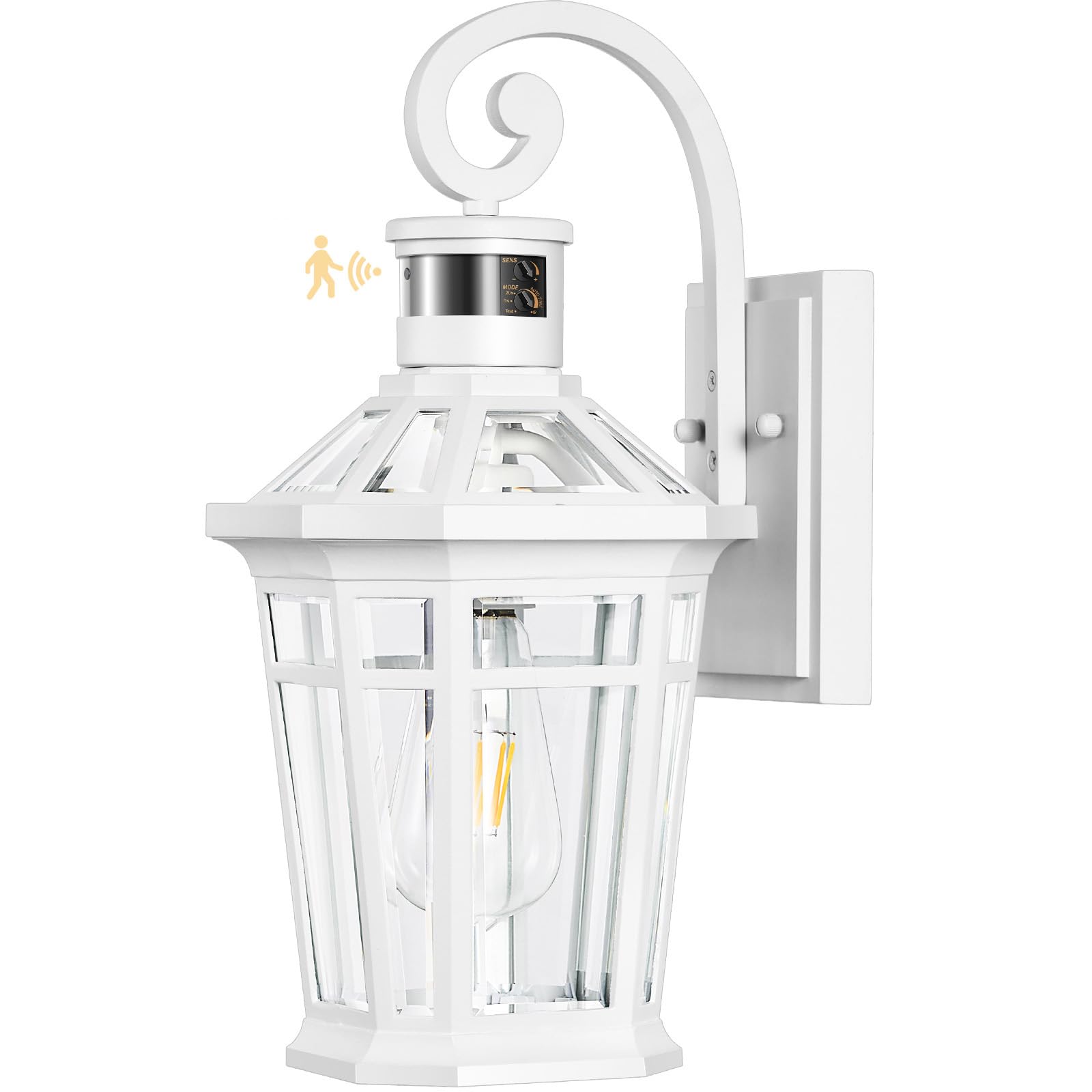 Opaxis Motion Sensor Outdoor Wall Lantern  White Outdoor Lighting Fixtures Wall Mount  Dusk To Dawn Exterior Sconce Lights With Beveled Glass  Waterproof Exterior Front Porch Lights For Garage  Coach