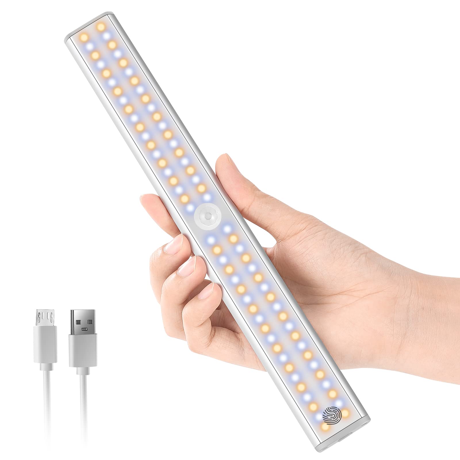 Goodland Wireless Under Cabinet Lights, Dimmable Motion Sensor, 80 LED, Rechargeable, Magnetic, 1-Pack, Silver
