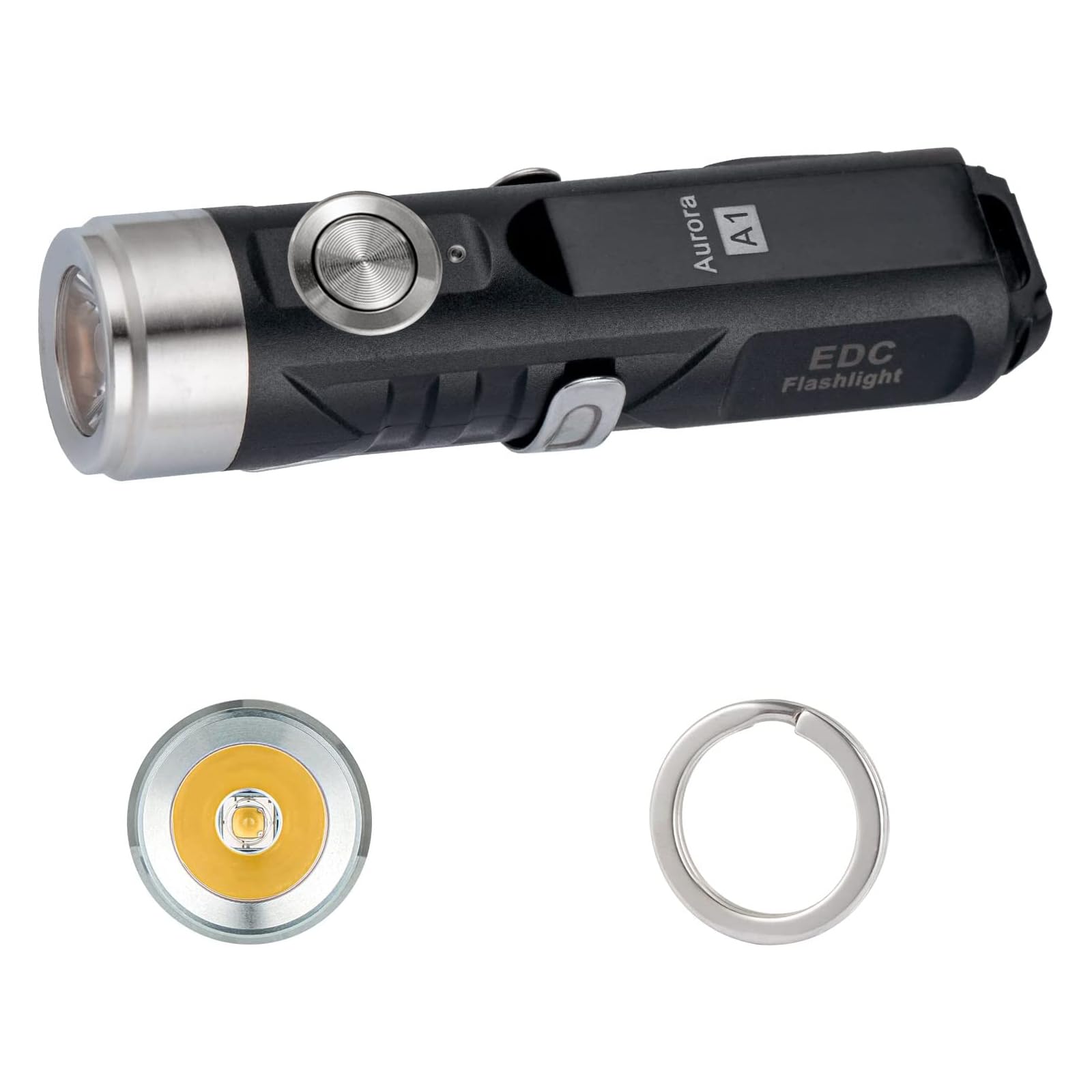 RovyVon Aurora A1 Keychain Flashlight USB C Rechargeable 420 Lumen Waterproof Black PA Stainless Steel Model HU-XI-201