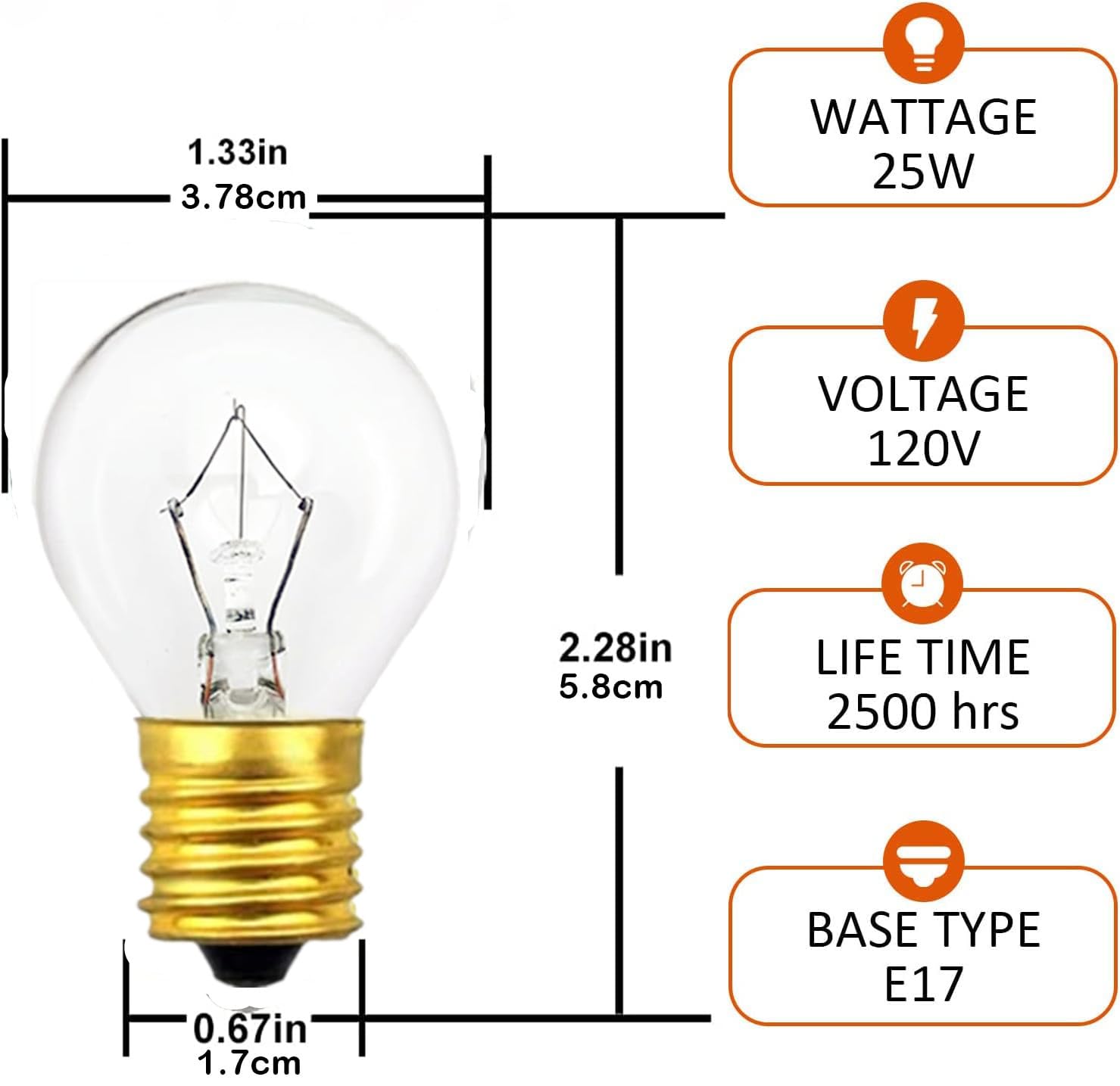 Lava Lamp Bulb 25 Watt, E17 Intermediate Base,The Lava Original Replacement For 14.5-Inch Lava Lamp, Soft Warm White Glow, Long