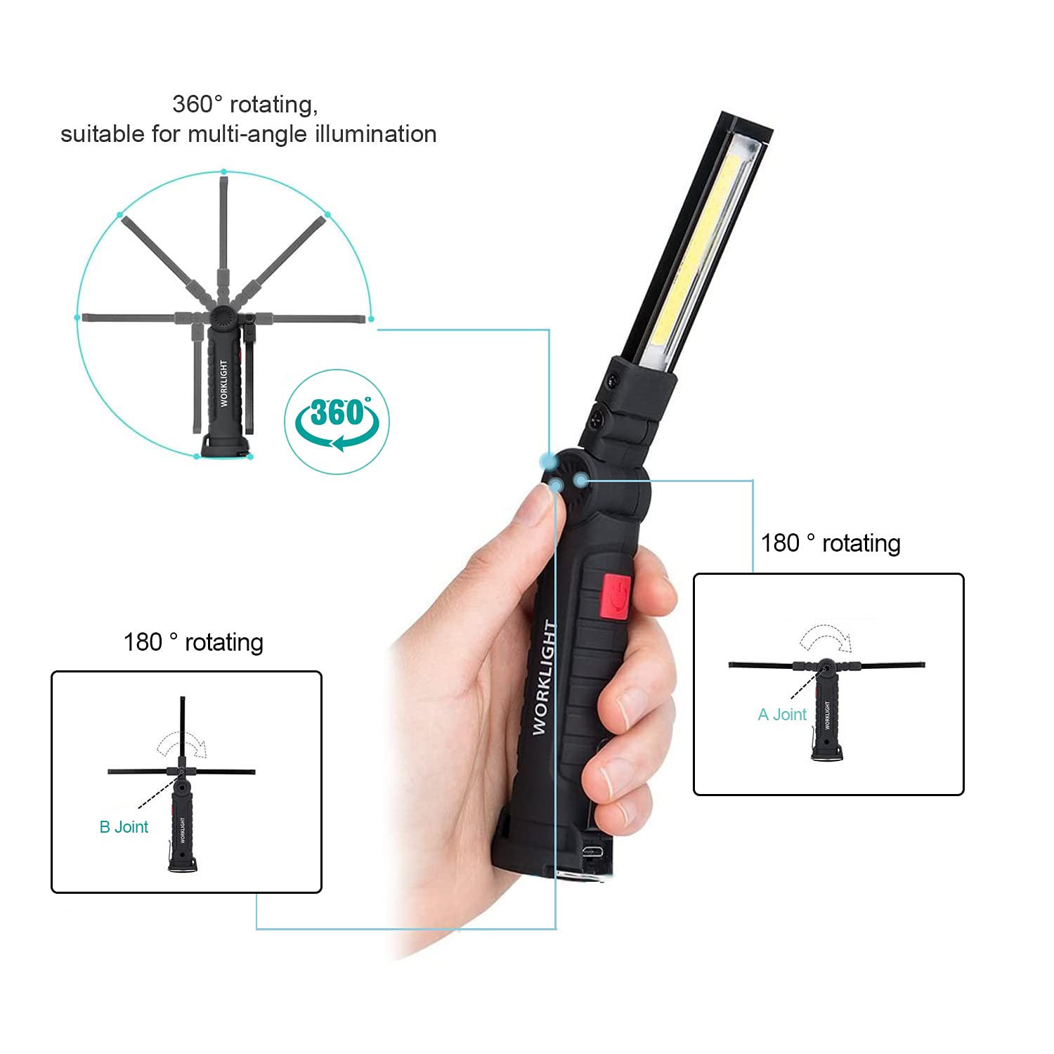 Rechargeable Work Lights, Led Work Light With Magnetic Base & Hanging Hook, 360°Rotate 5 Modes Magnetic Rechargeable Flashlights For Mechanics Car Repair Home, Garage, Emergency, Camping (2 Pack)