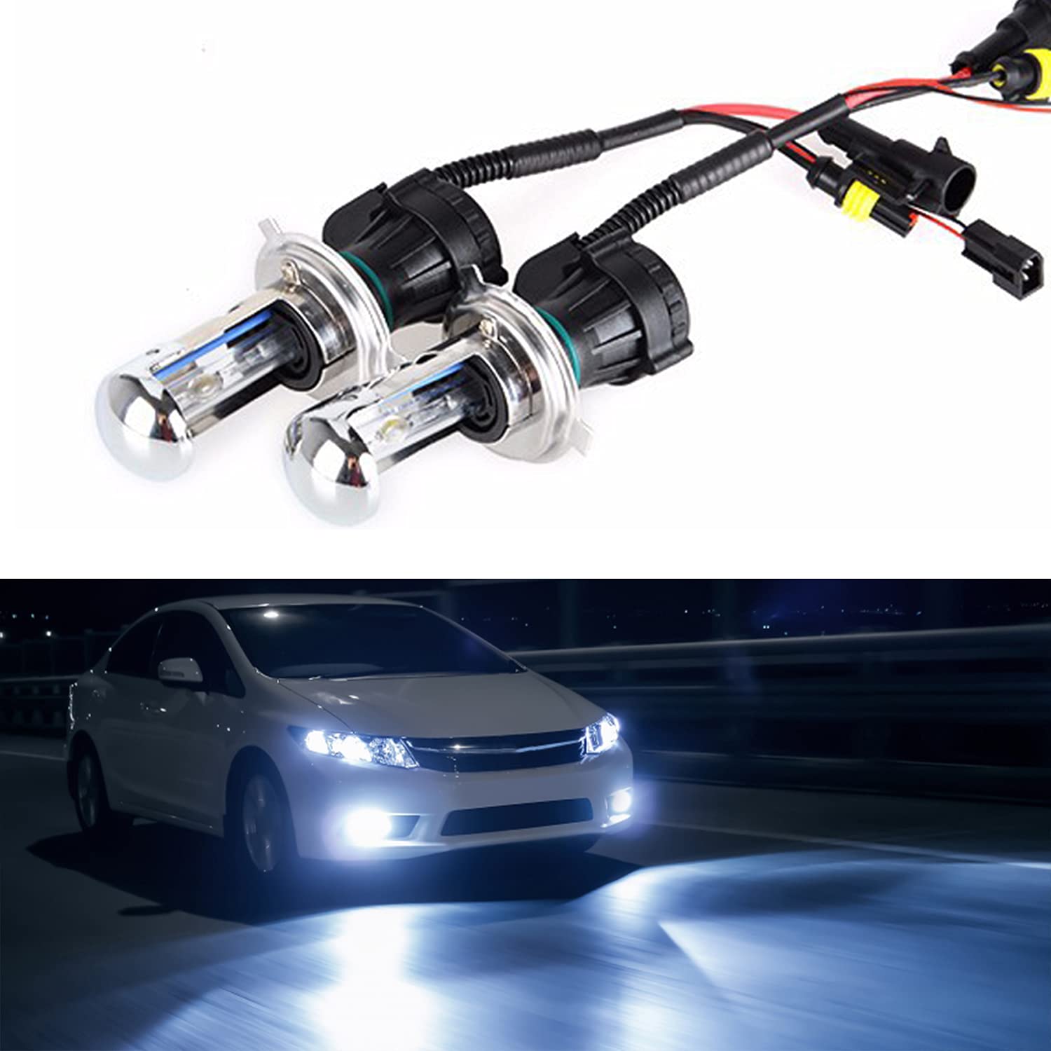 Troniz H4 9003 Bi-Xenon HID Bulbs 35W Dual Hi/Lo Headlight Replacement, 8000K Ice Blue, Pack of 2