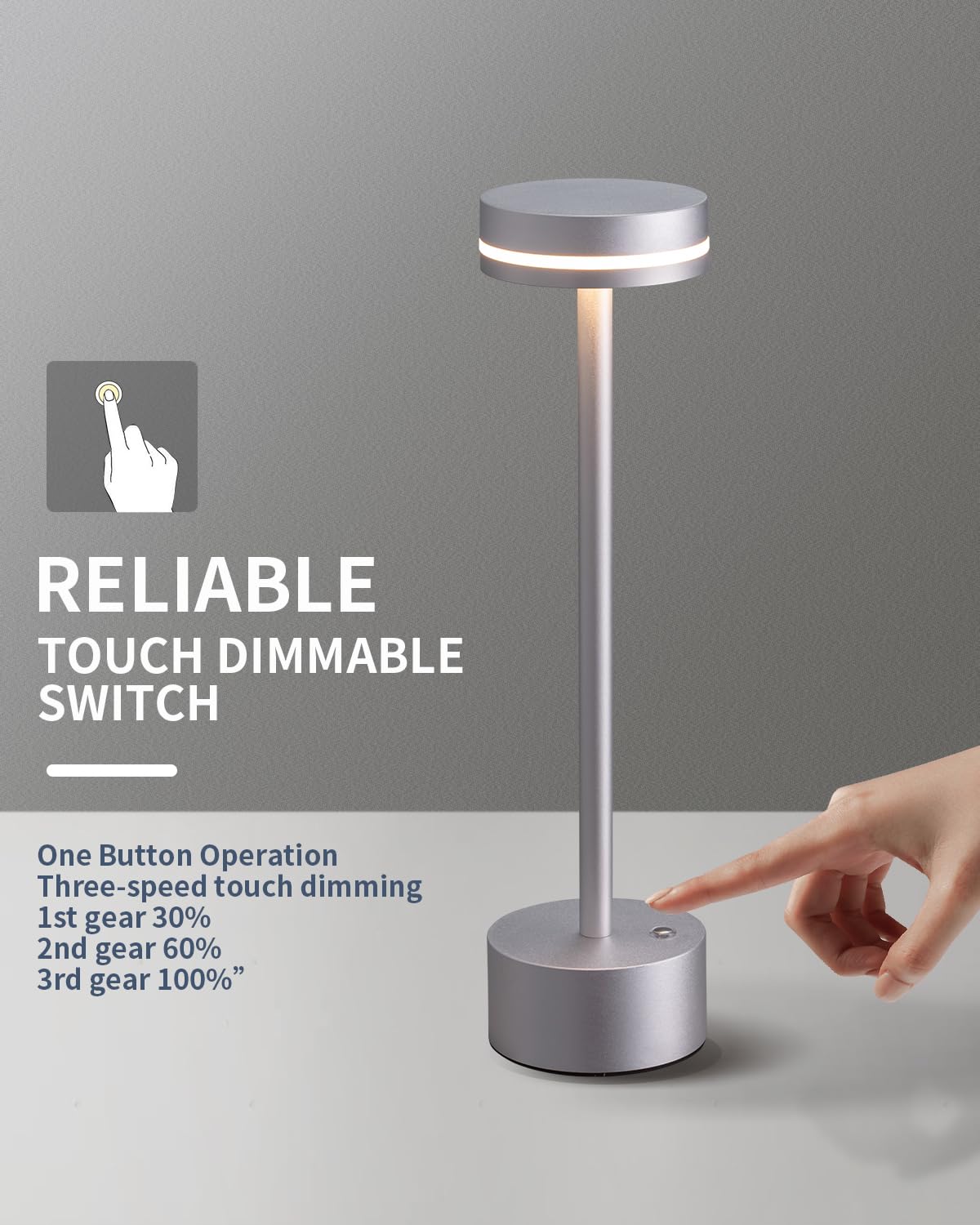 Pusu Portable Table Lamp Battery Powered Led Lamp Cordless Table Lights 3-Level Brightness Touch Control, For Home Office Bedroo