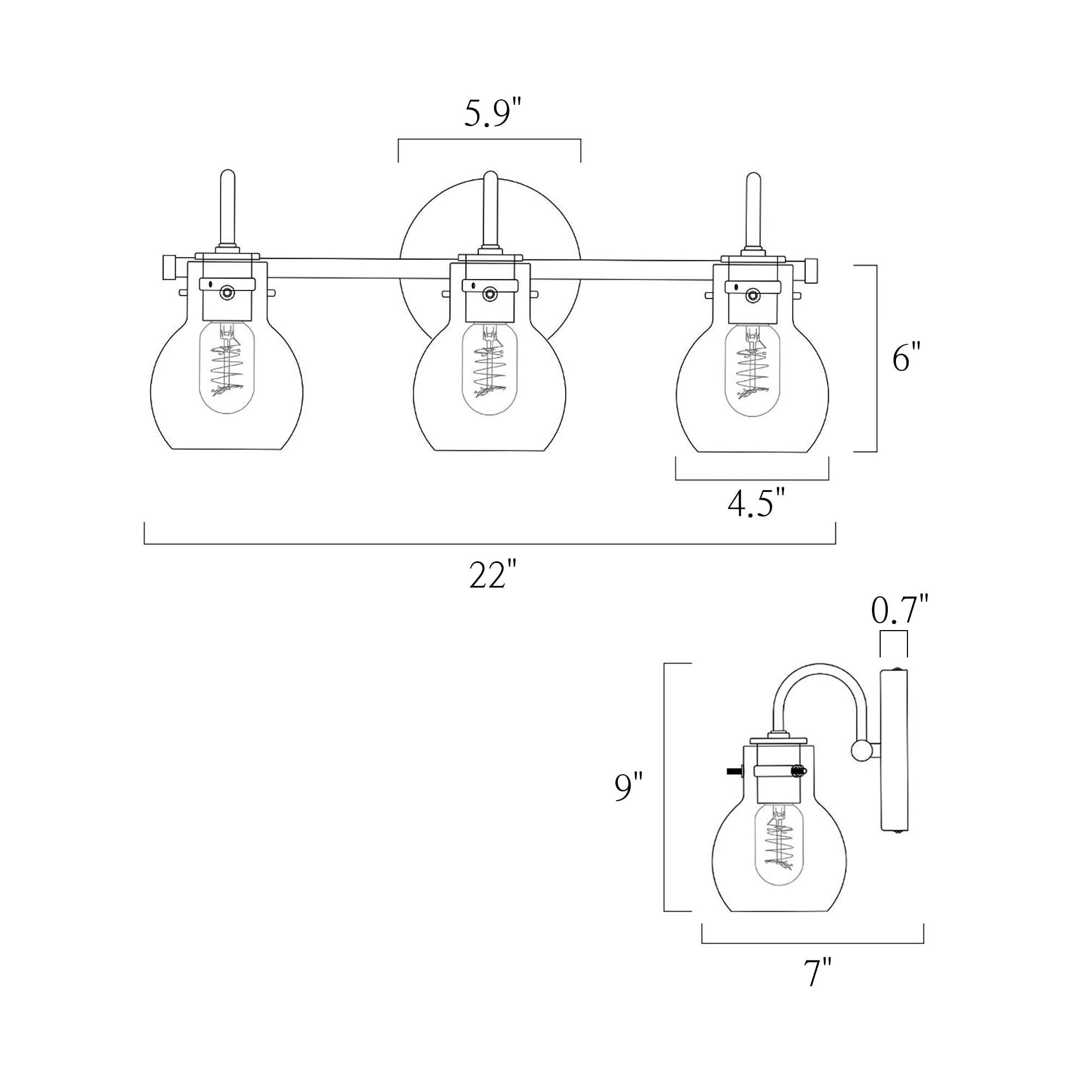 KSANA Bathroom Vanity Light, 3-Light Electroplated Copper Fixtures with Globe Clear Glass Shades